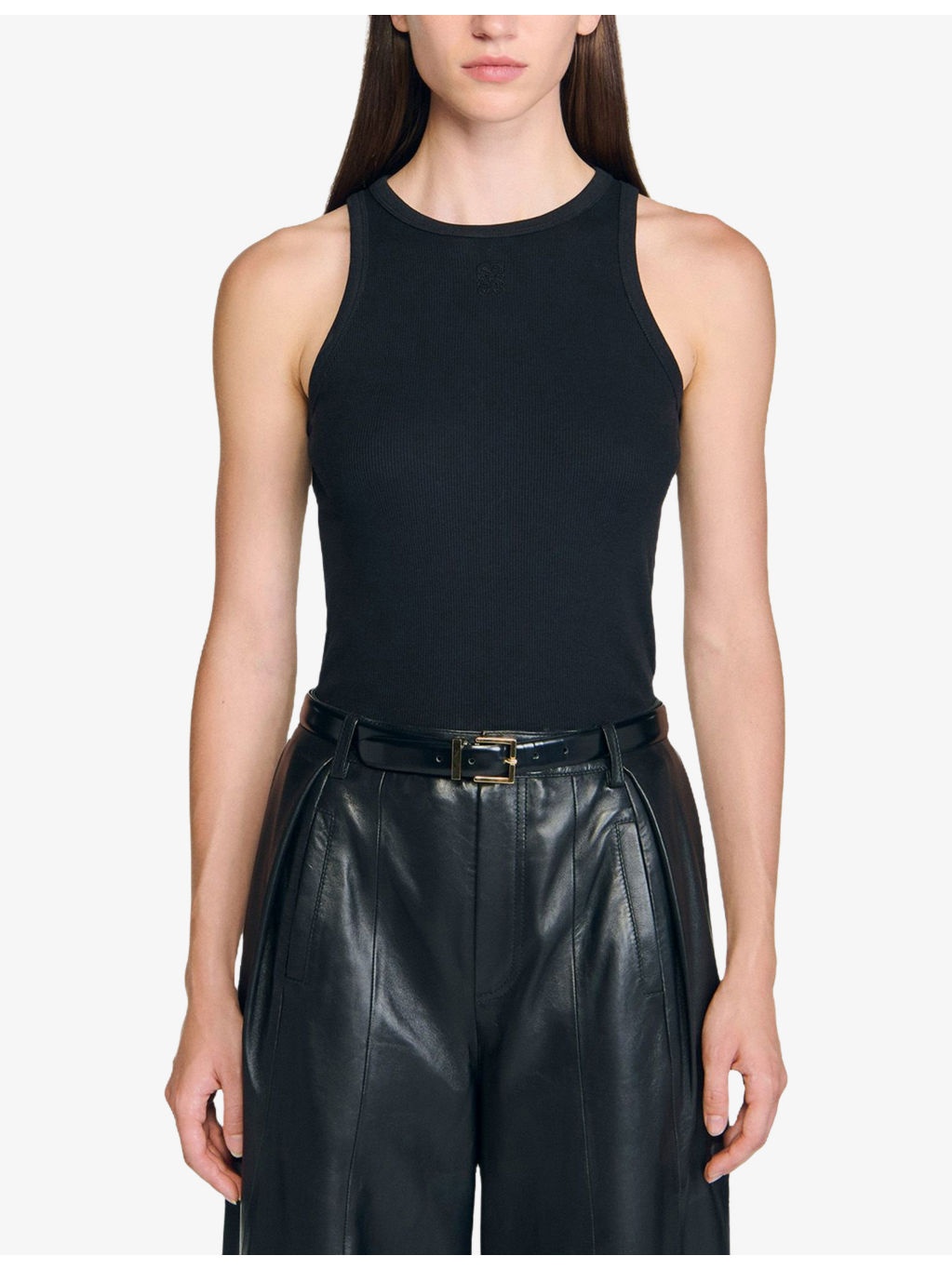 Rhinestone-embellished round-neck stretch-cotton tank top - 3