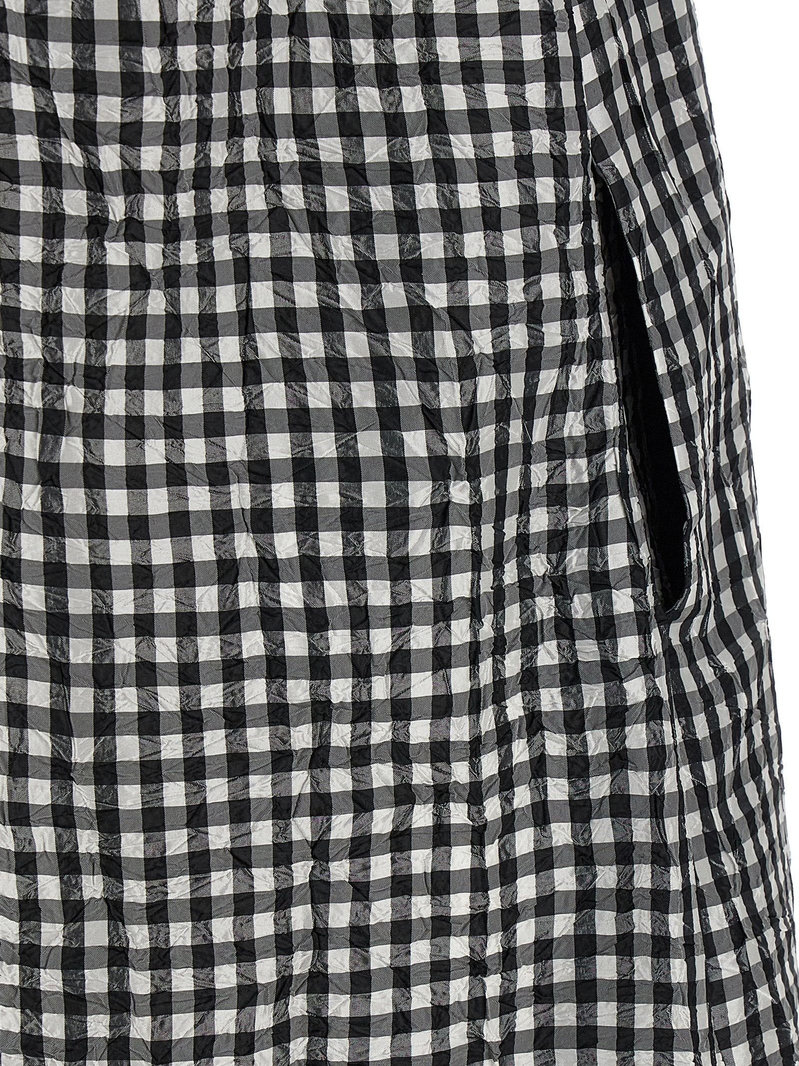 Crinkled Check Long Dresses Black - 4
