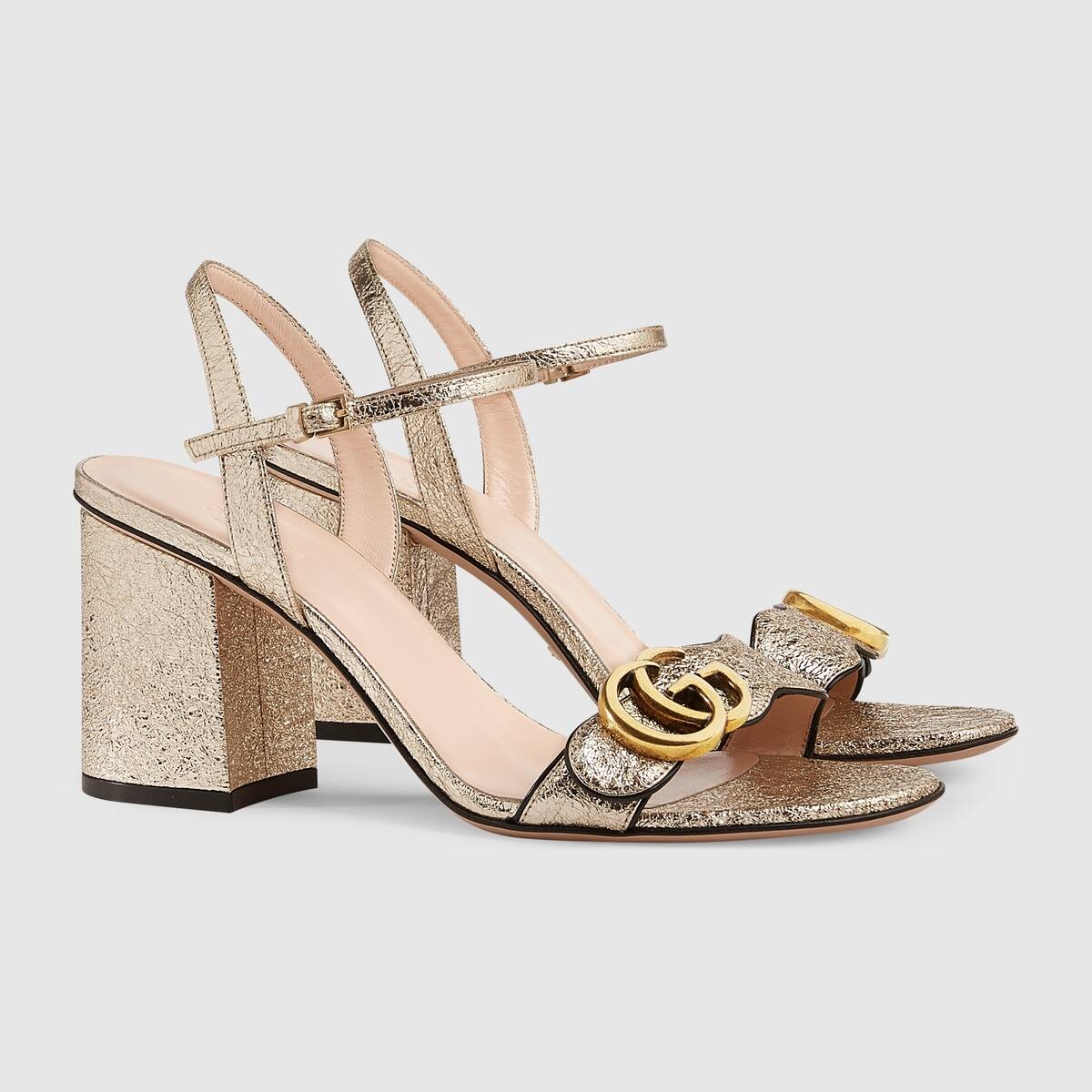 Metallic laminate leather mid-heel sandal - 2