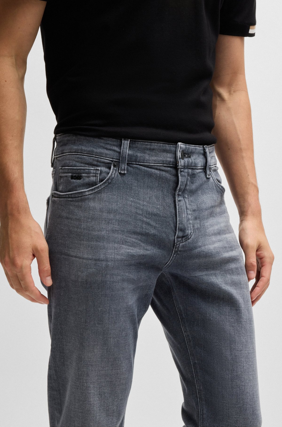 REGULAR-FIT JEANS IN GRAY ITALIAN SOFT-TOUCH DENIM - 5