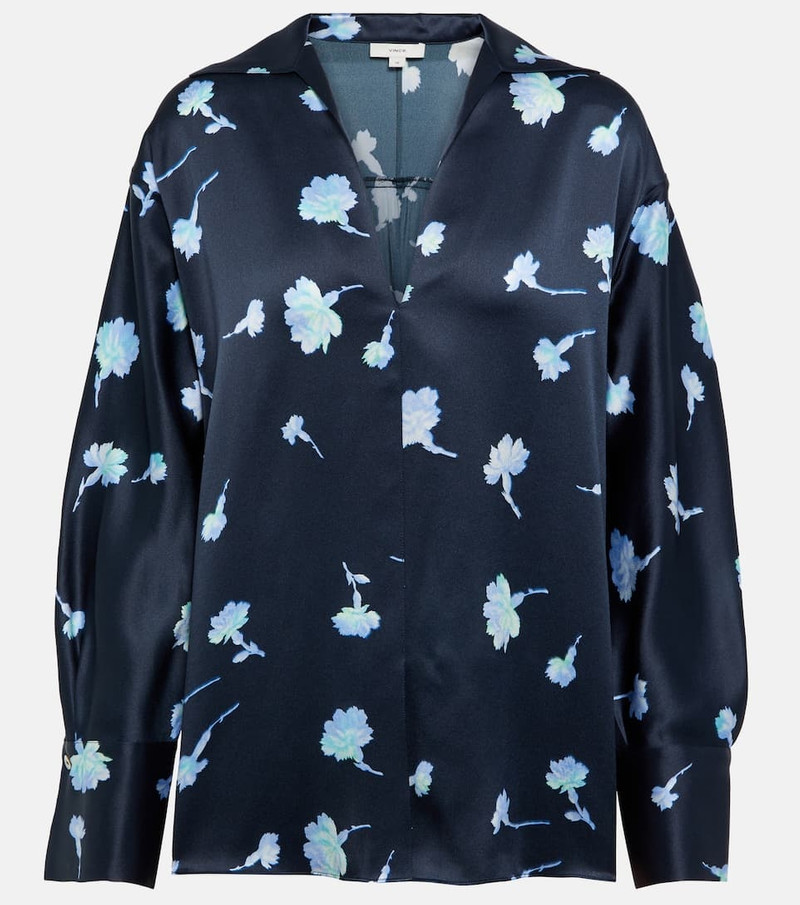 Floral V-neck silk blouse - 1