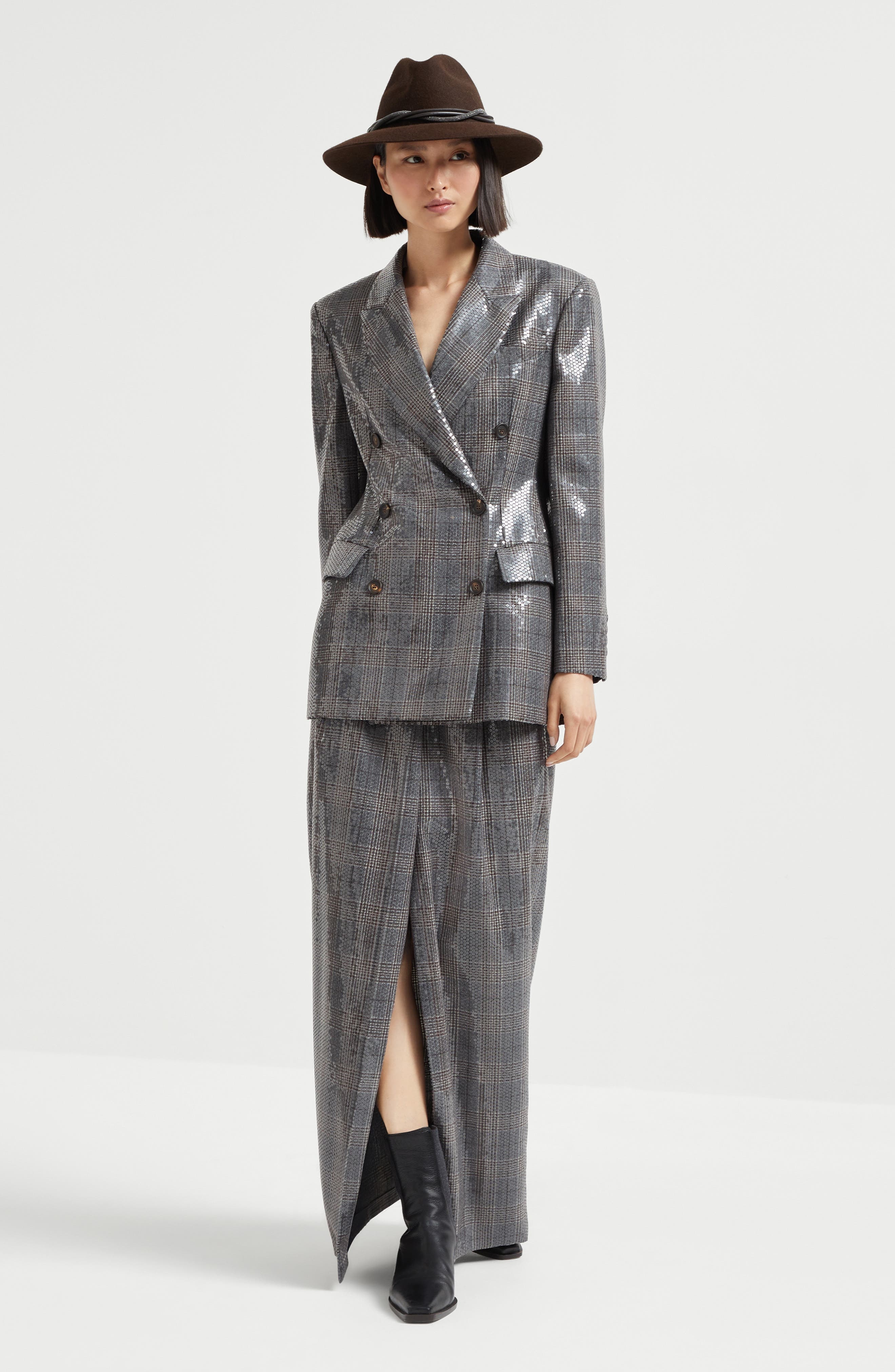 Brunello Cucinelli Prince of wales blazer with embroidery in Anthracite at Nordstrom - 6