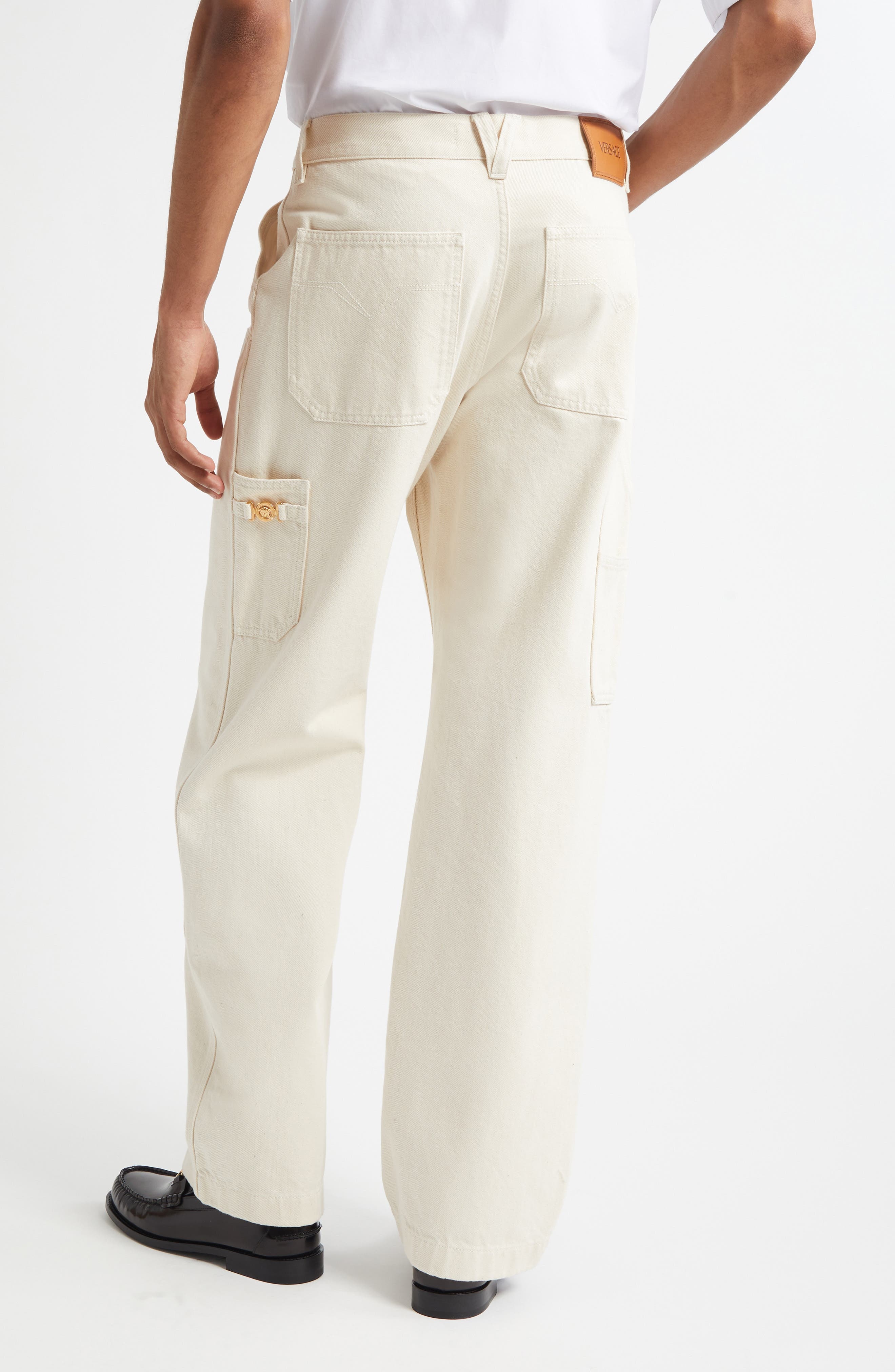 Versace Medusa Biggie Carpenter Jeans in Ecru at Nordstrom - 3