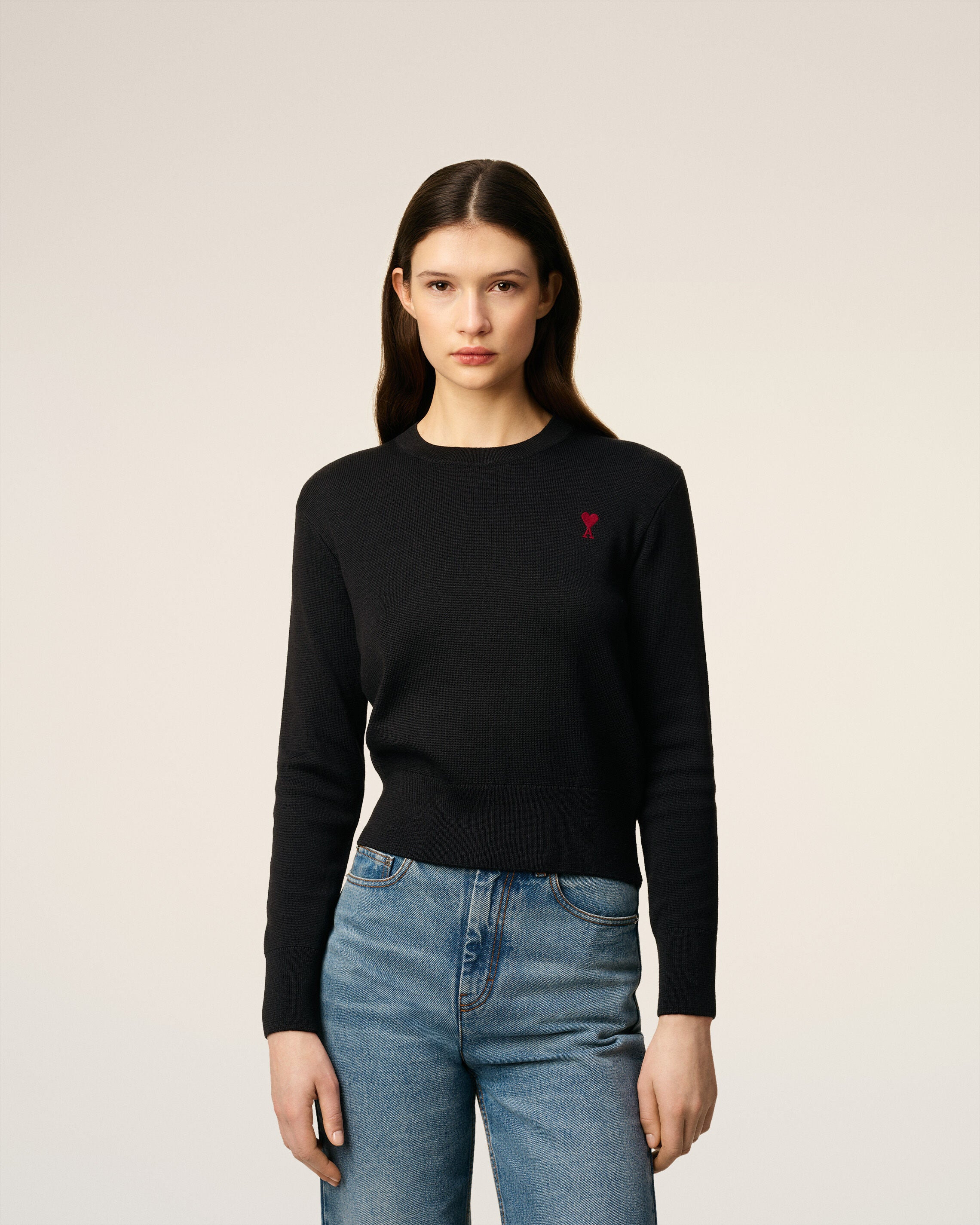 BLACK WOOL AMI DE COEUR CREWNECK SWEATER - 3
