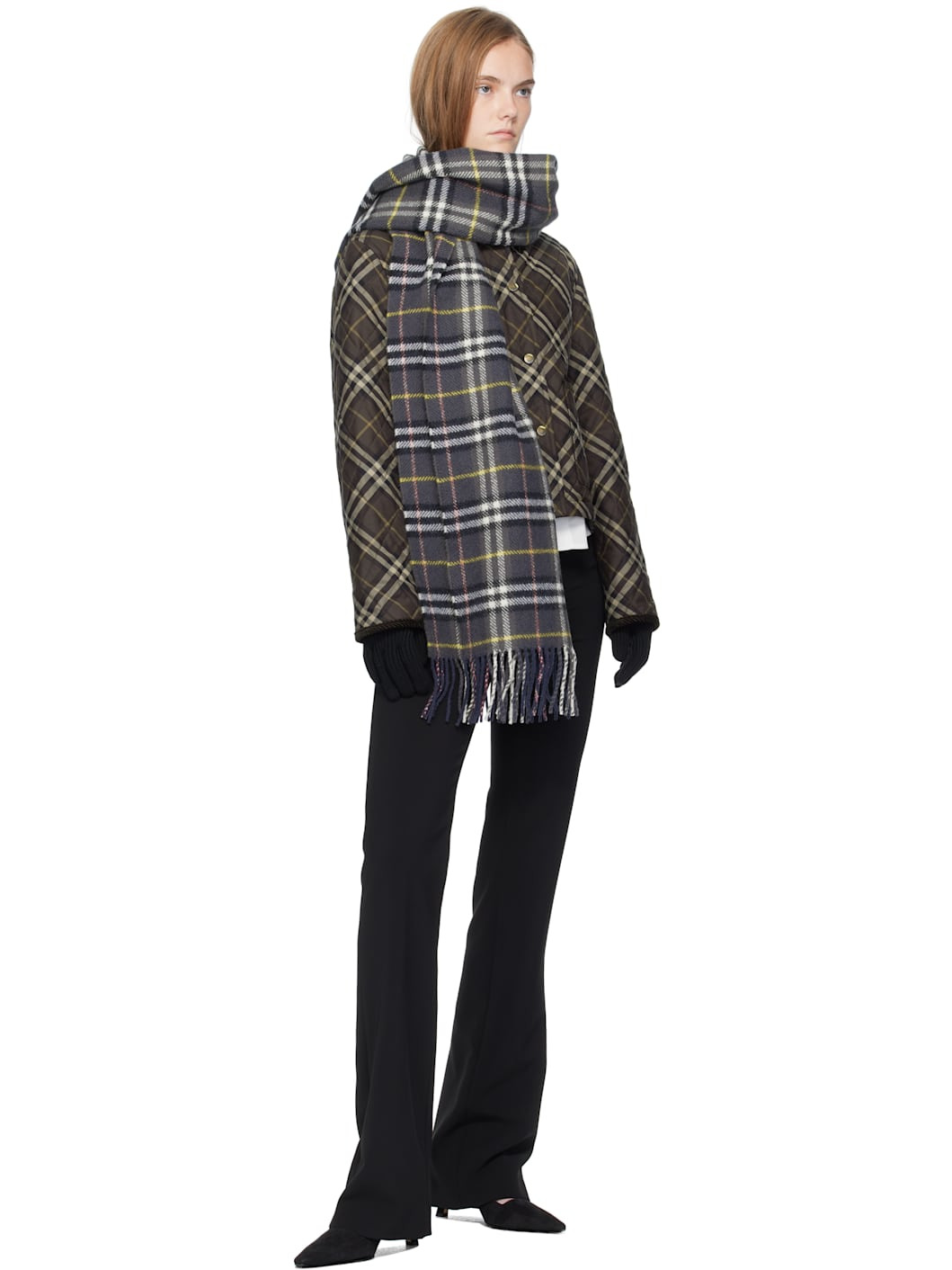 Navy Check British Wool Scarf - 2