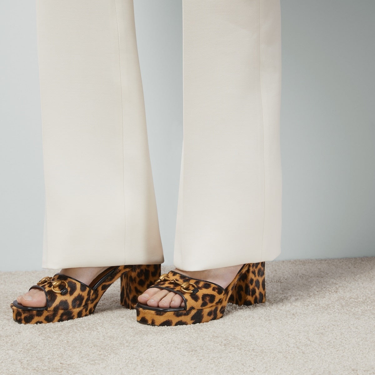GUCCI Gucci Horsebit Leopard Print Calf Hair Sandals