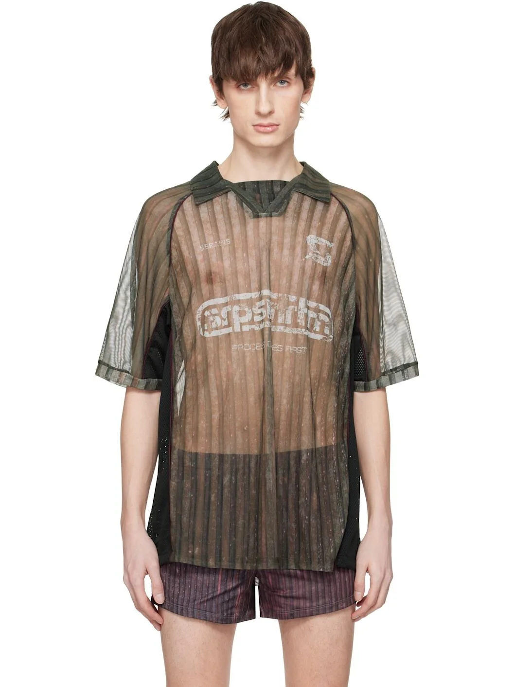 Khaki & Burgundy Aub Stripes Football Polo - 1