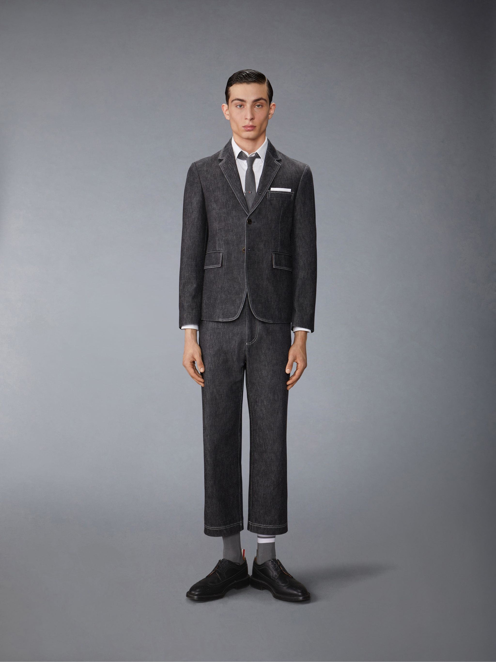Washed Denim Contrast Topstitching Unconstructed Classic Sport Coat - 8