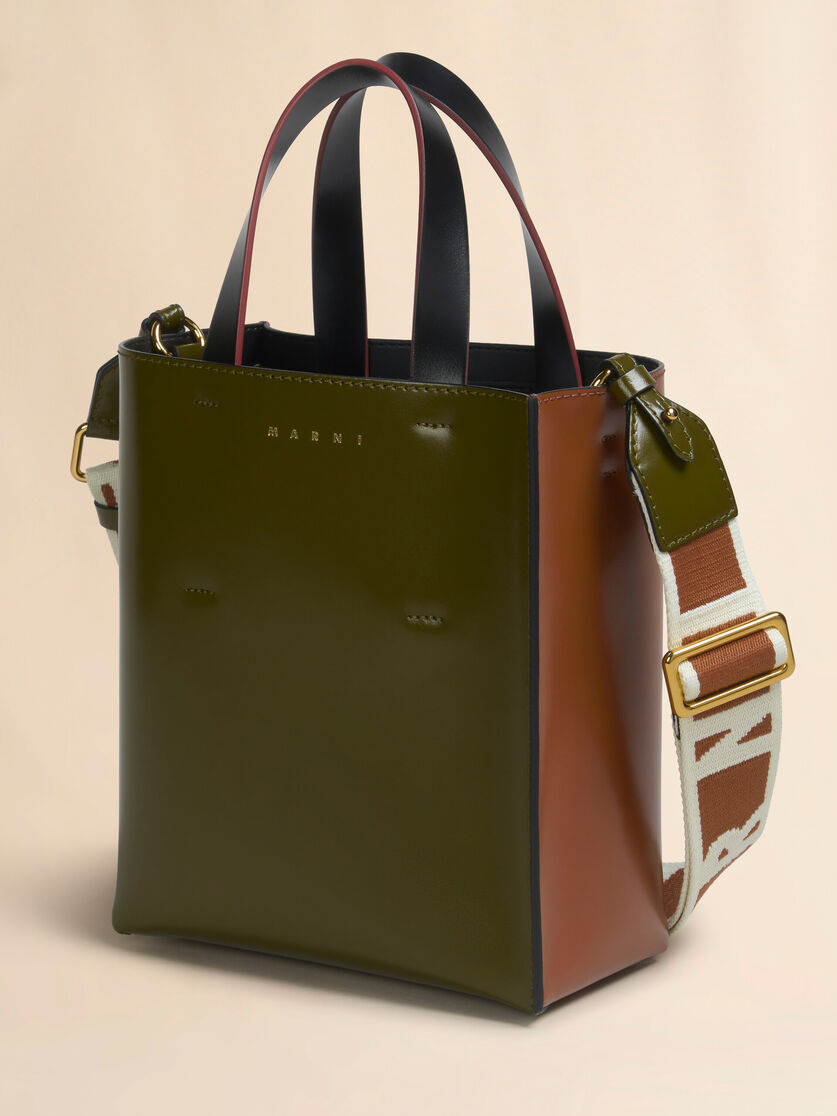 DEEP GREEN BROWN AND BLACK LEATHER MUSEO MINI BAG - 5