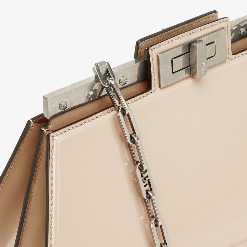 Medium Peekaboo Cut bag made of glossy beige leather. A new evolution of the iconic Peekaboo ISeeU, 5