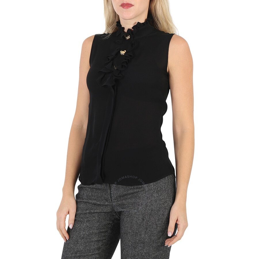 Moschino Ladies Black Ruffle-Trim Silk Sleeveless Shirt, Brand Size 38 (US Size 4) - 4