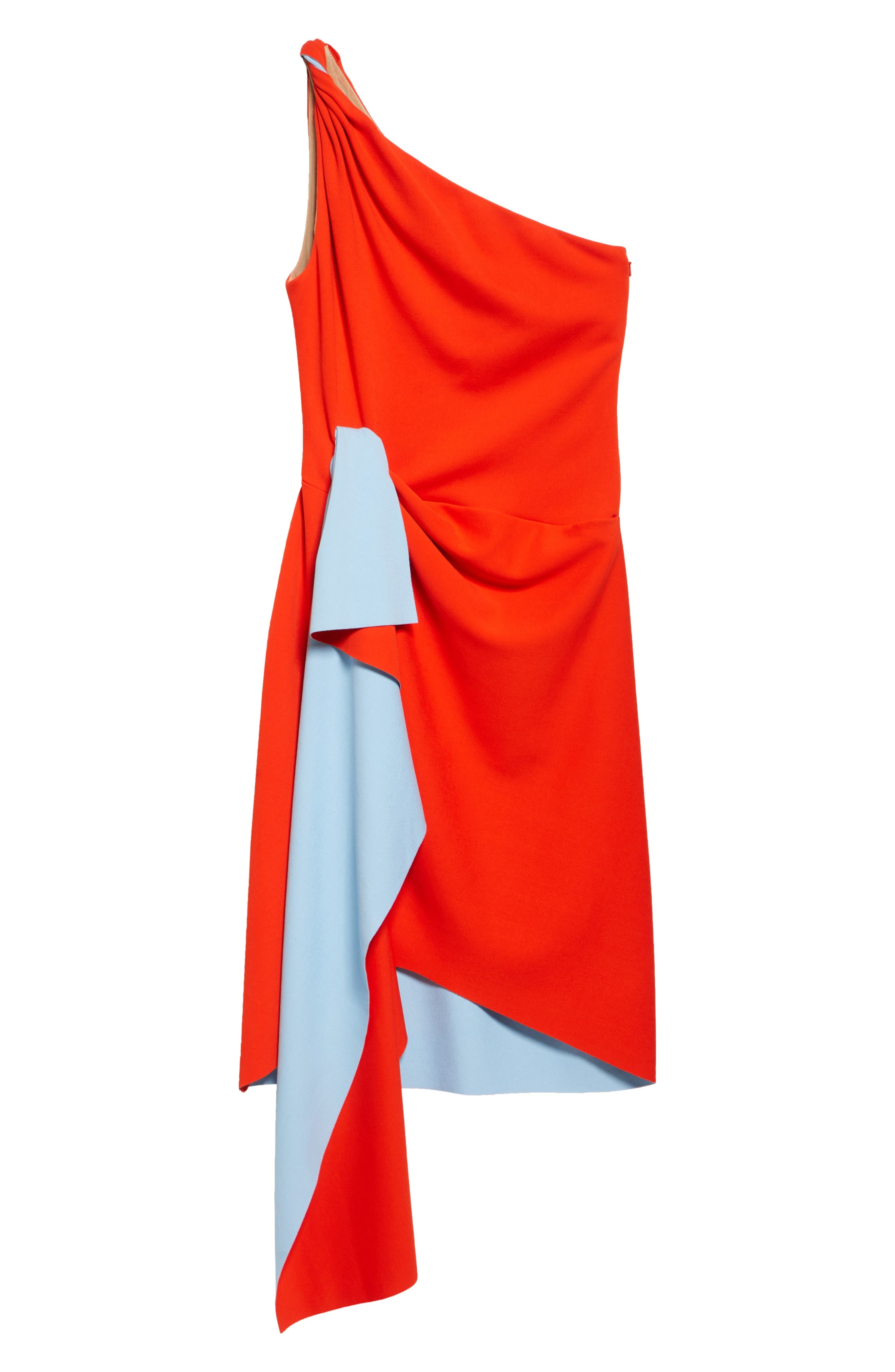 Oscar de la Renta Drape Front One Shoulder Double Face Jersey Dress in Carnelian/Blue at Nordstrom - 5