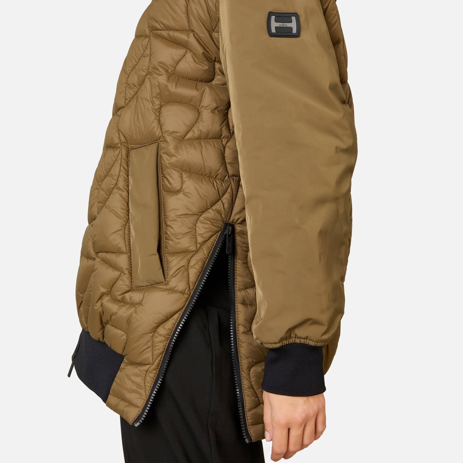 Long Quilted Bomber Jacket Green - 6
