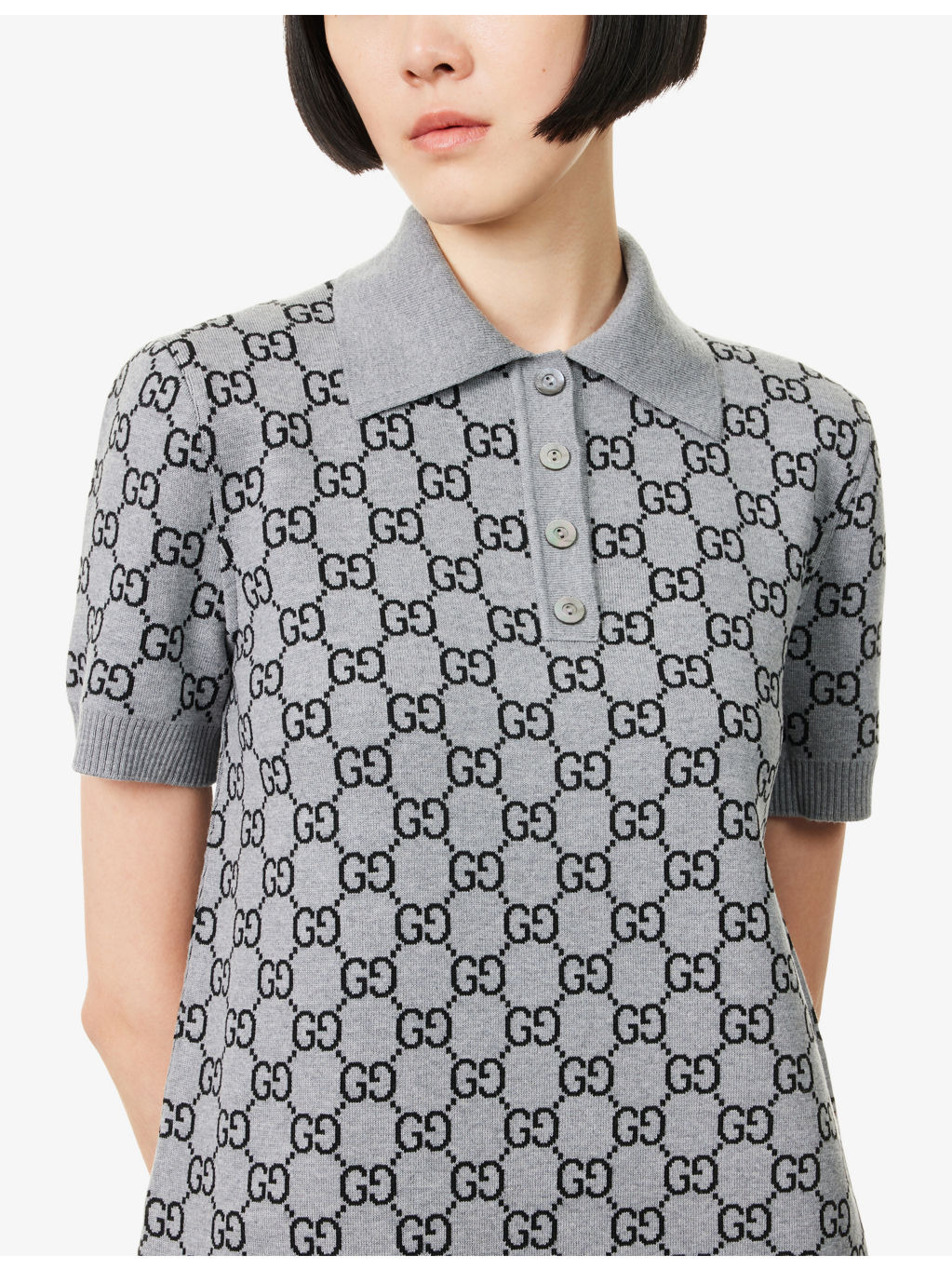 Monogram V-Neck Knitted Wool Polo Dress - 5