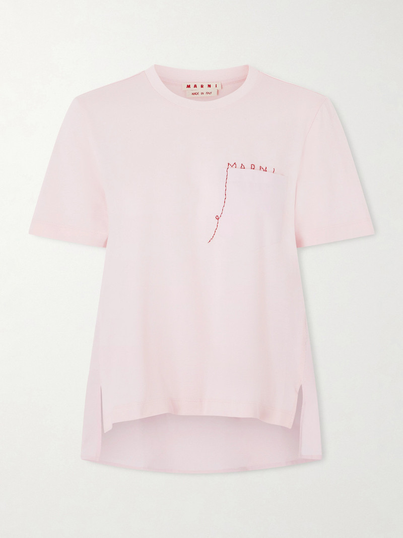 Embroidered Cotton-jersey And Poplin T-shirt 1