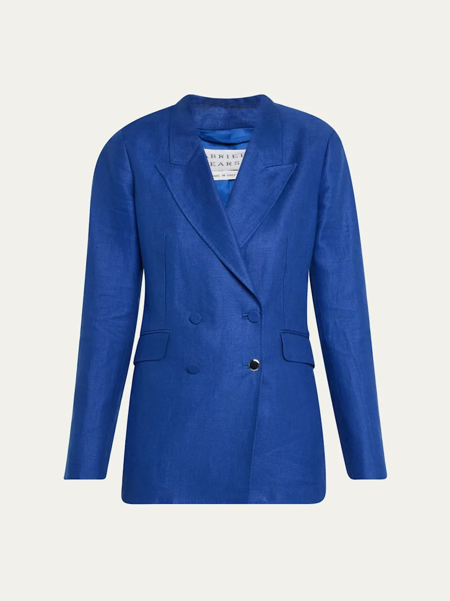 Angela Linen Double-Breasted Blazer - 1