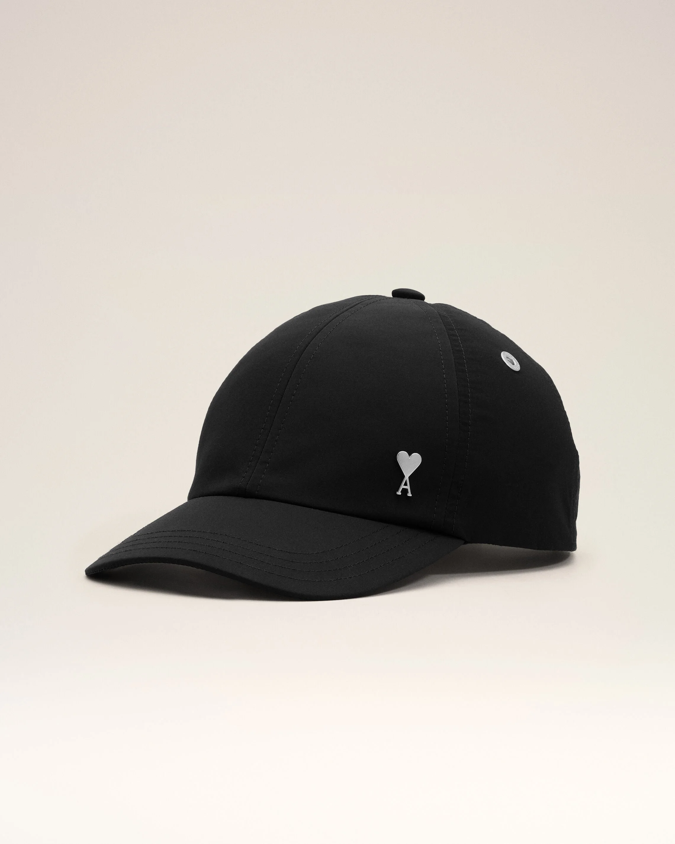 BLACK NYLON AND COTTON CAP WITH AMI DE COEUR STUD - 1