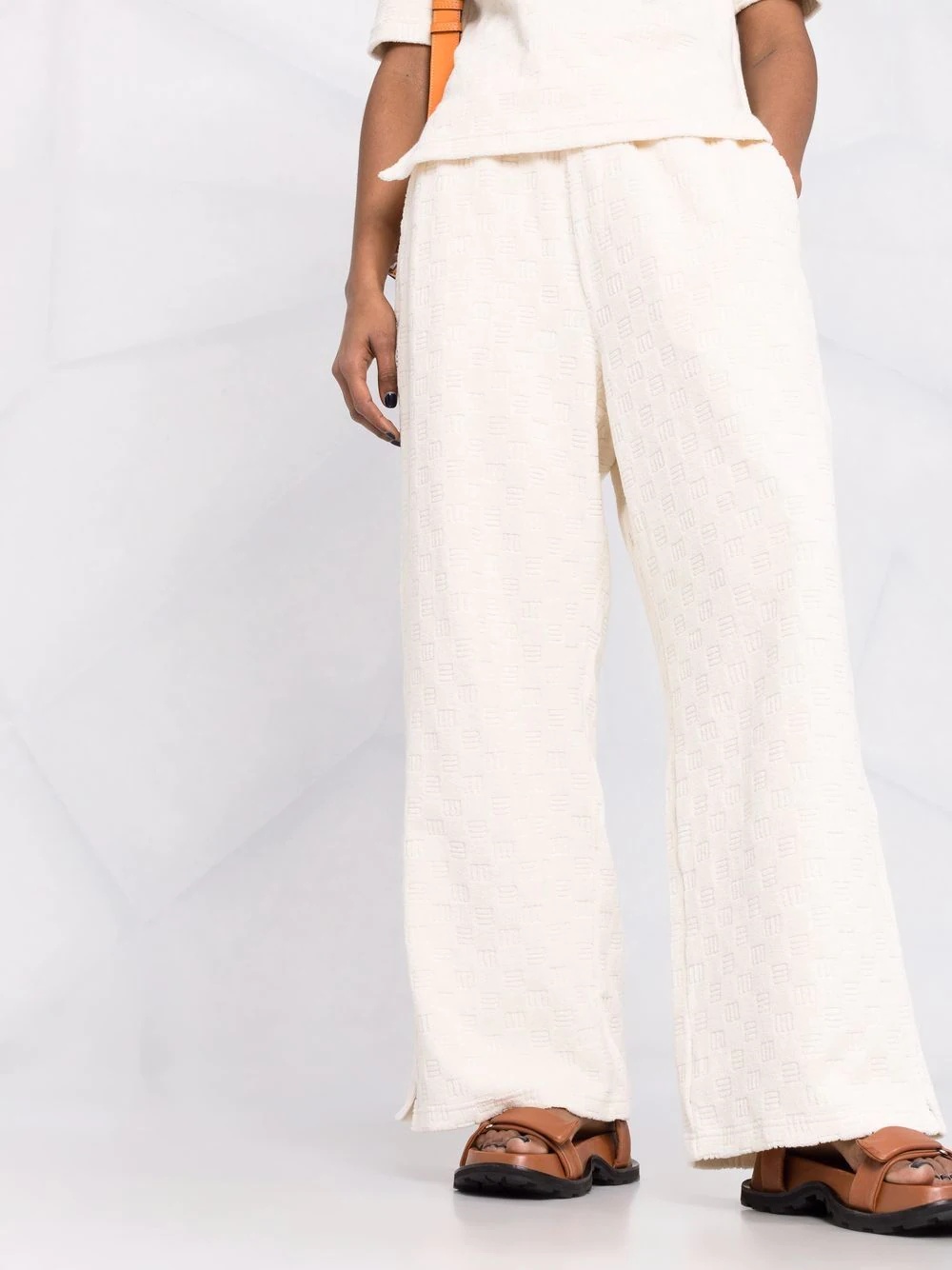 monogram-pattern terrycloth wide-leg trousers - 5