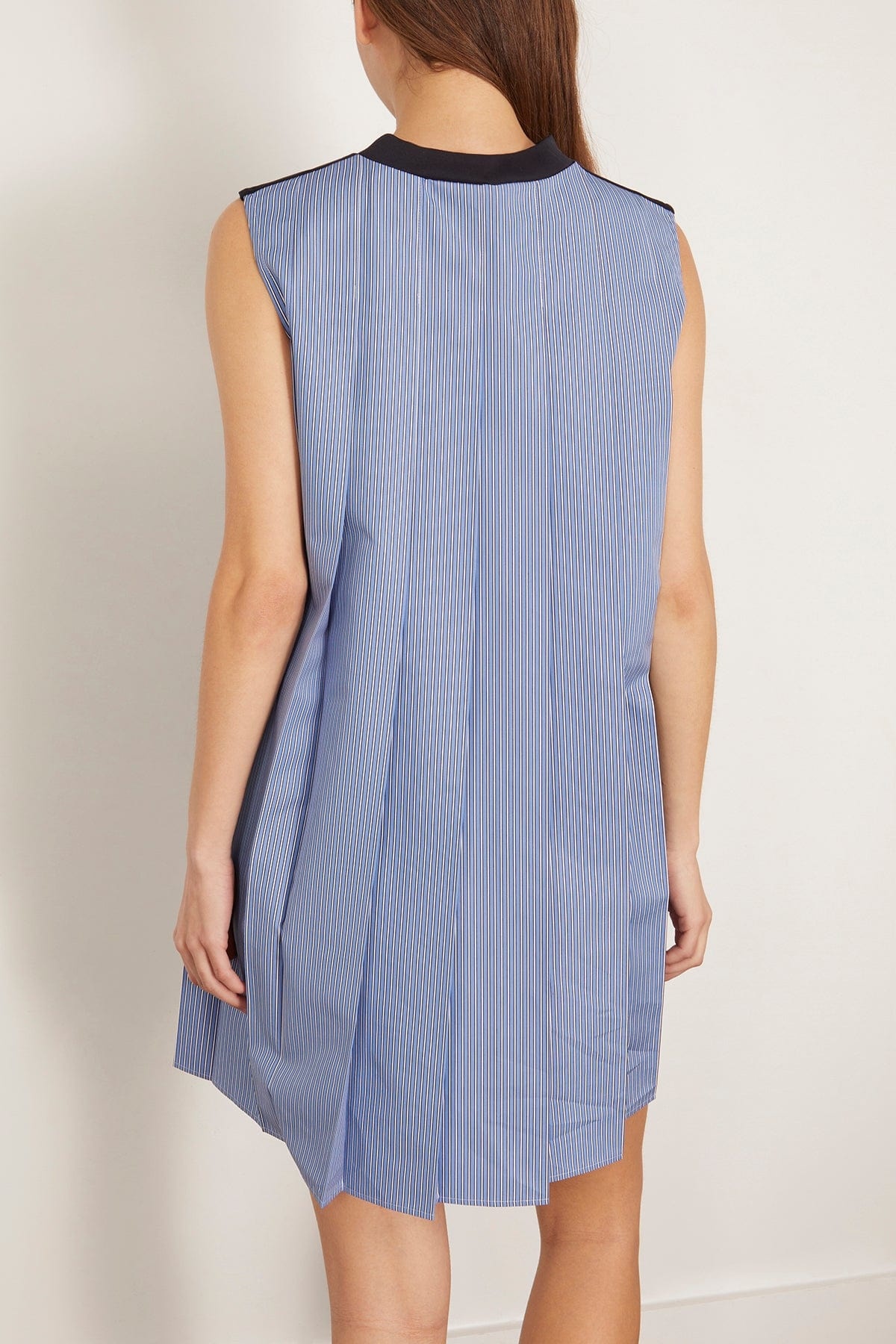 Cotton Poplin x Cotton Jersey Dress in Navy and Blue Stripe - 4