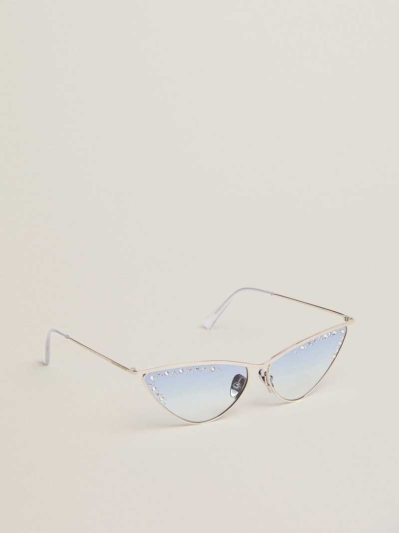 Sunglasses cat-eye style with silver frame and crystals 1