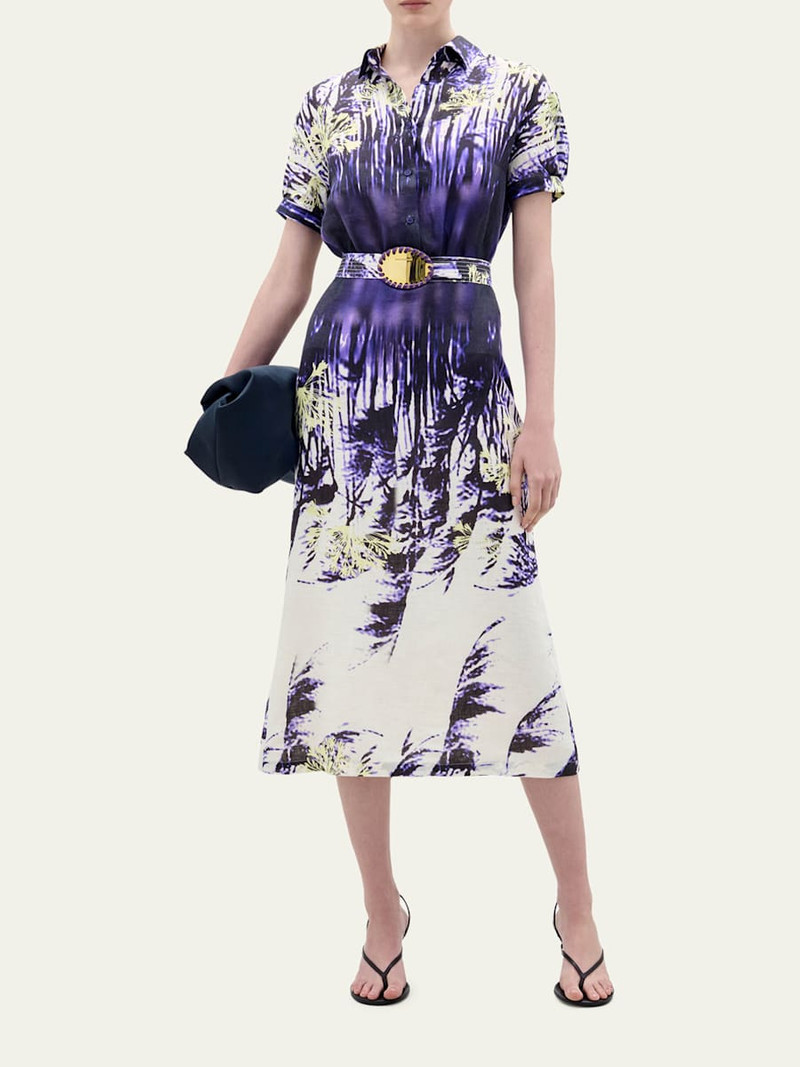 SILVIA TCHERASSI Lee Abstract-Print Short-Sleeve Belted Midi Shirtdress outlook