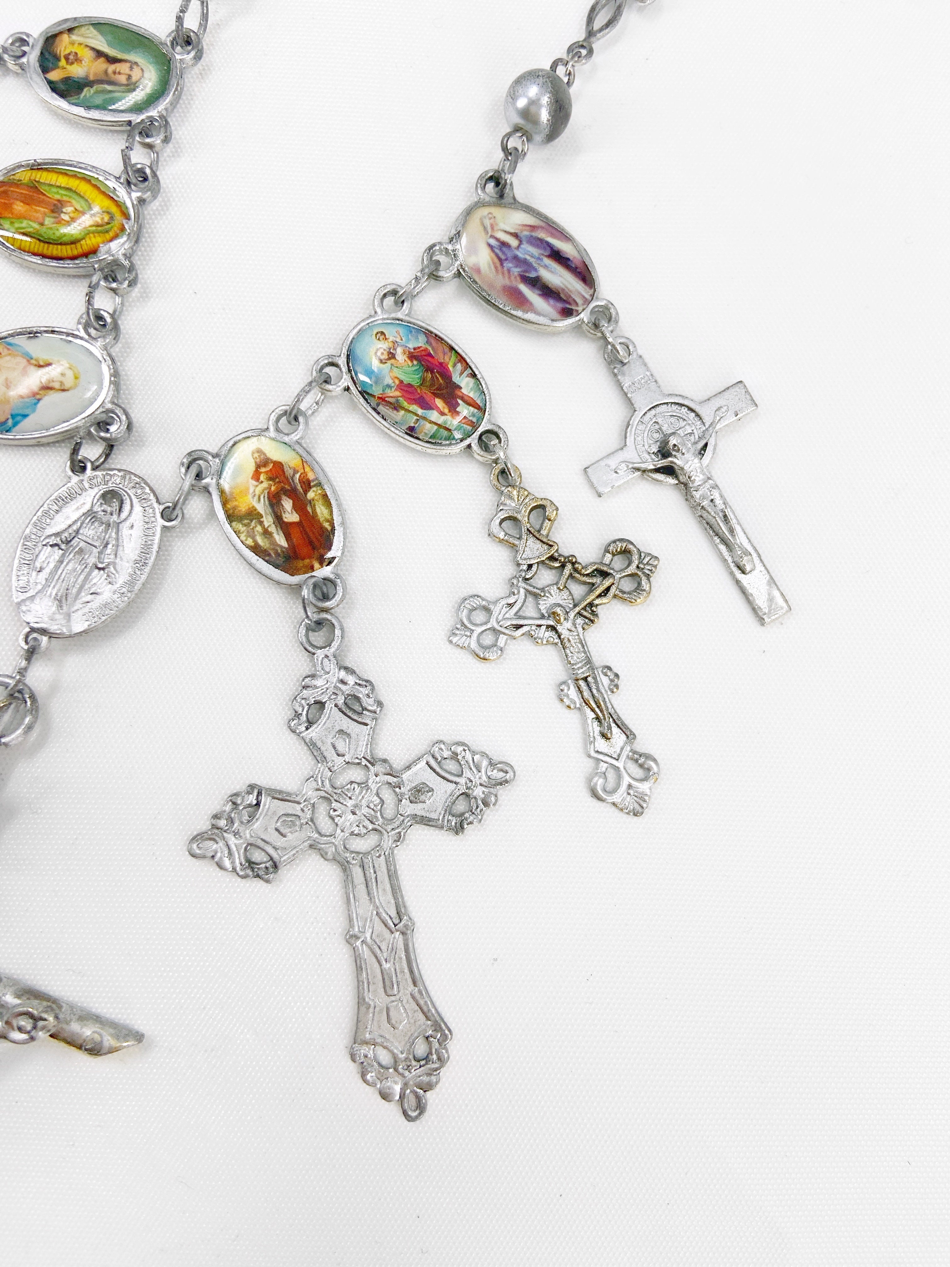 Jean Paul Gaultier 90S Sample 7 Cross Enamel Christian Pendant Chain Necklace - 12