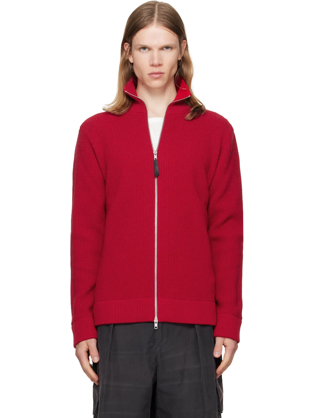 Red Knit Zip-Up Sweater - 1