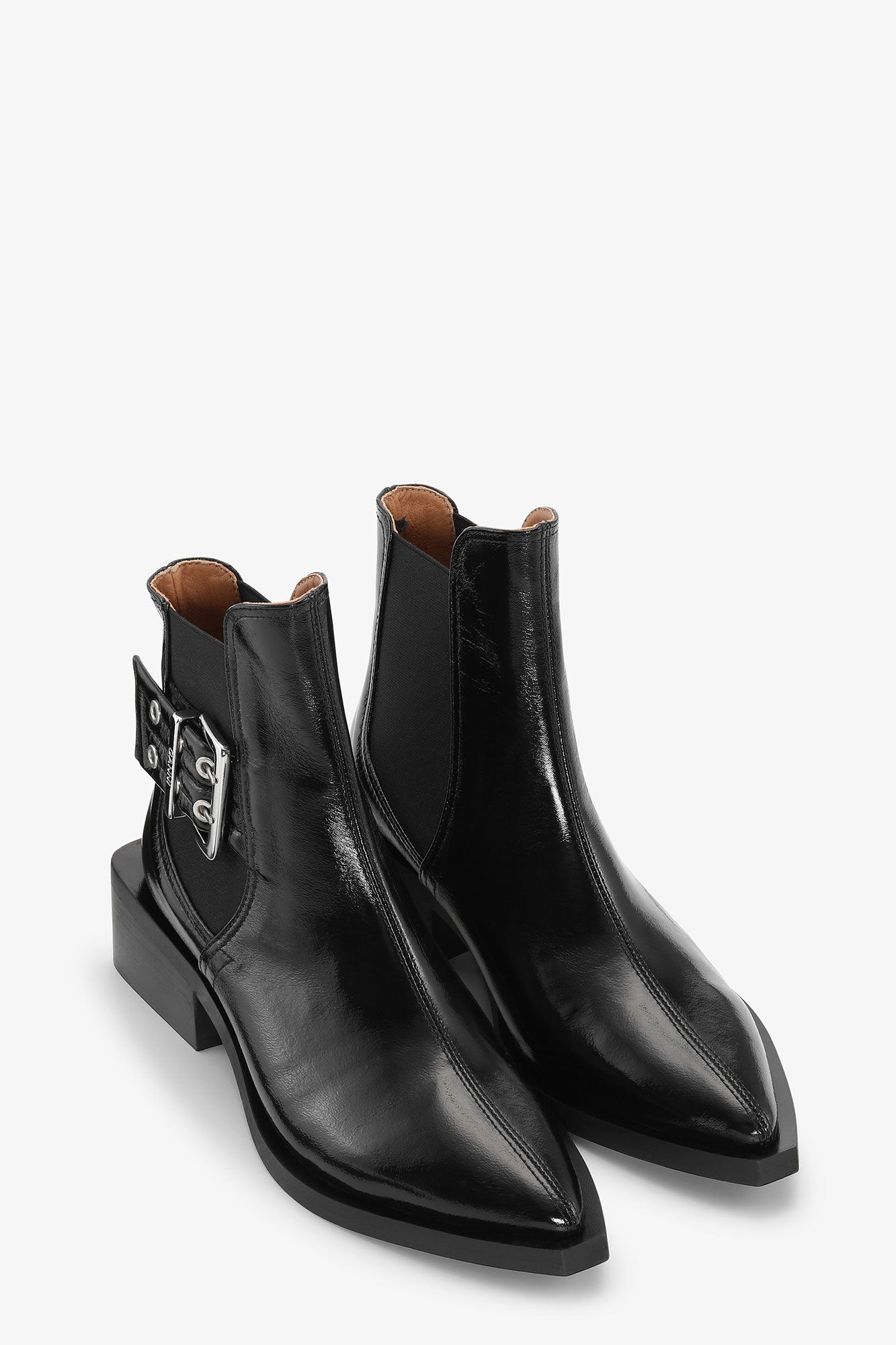 BLACK CHUNKY BUCKLE CHELSEA BOOTS - 3