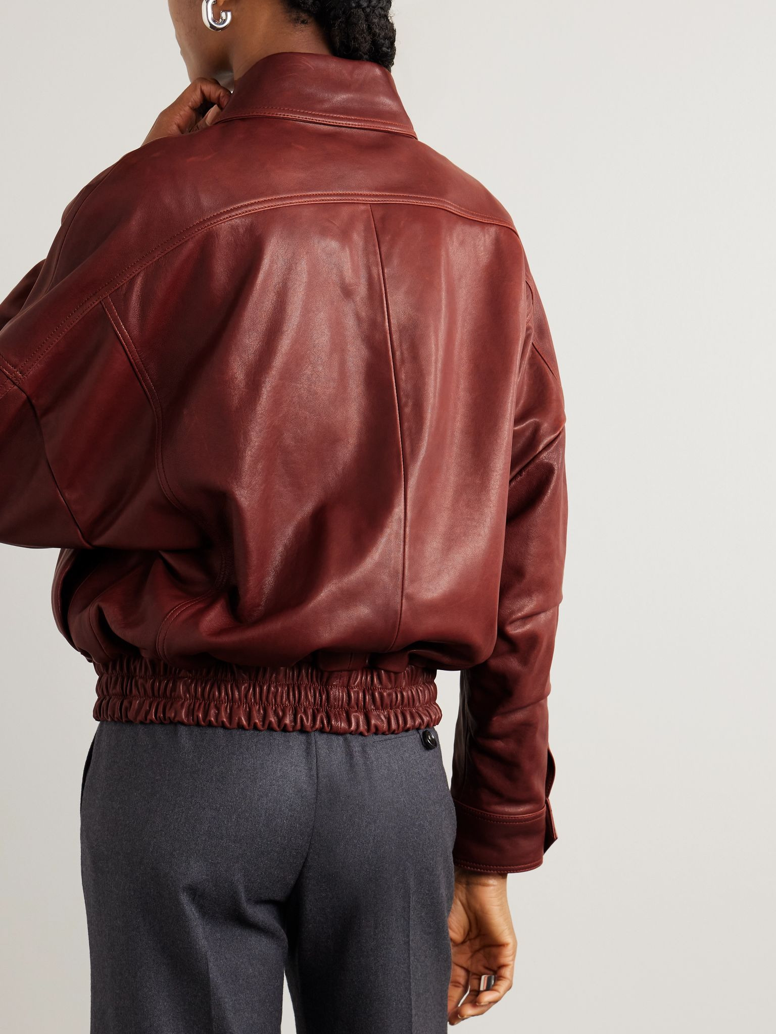 Dalma paneled leather bomber jacket Red - 4