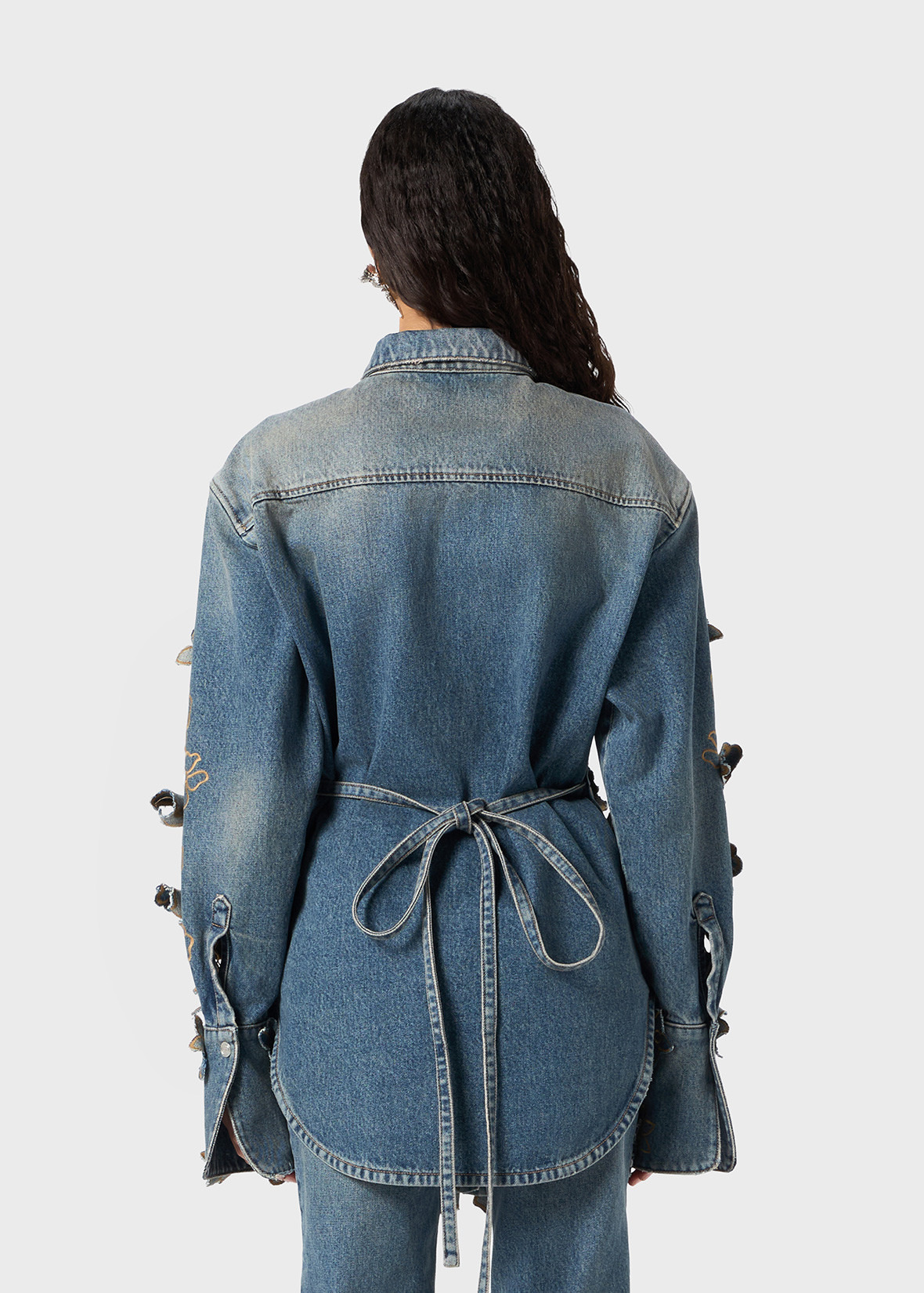 DENIM SHIRT WITH INSET EMBROIDERY - 4