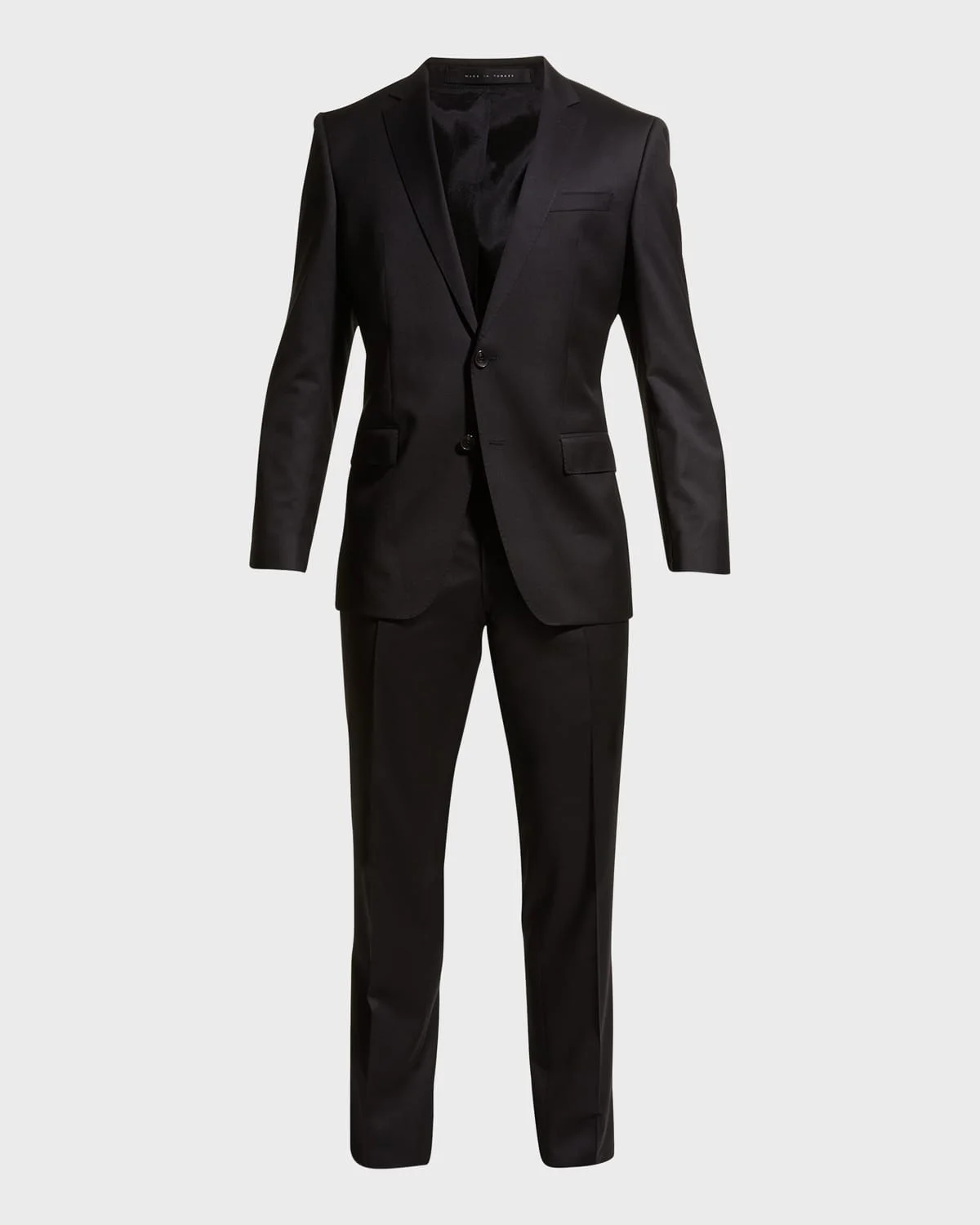 Men's Stretch-Wool Basic Two-Piece Slim Fit Suit, Black - 1