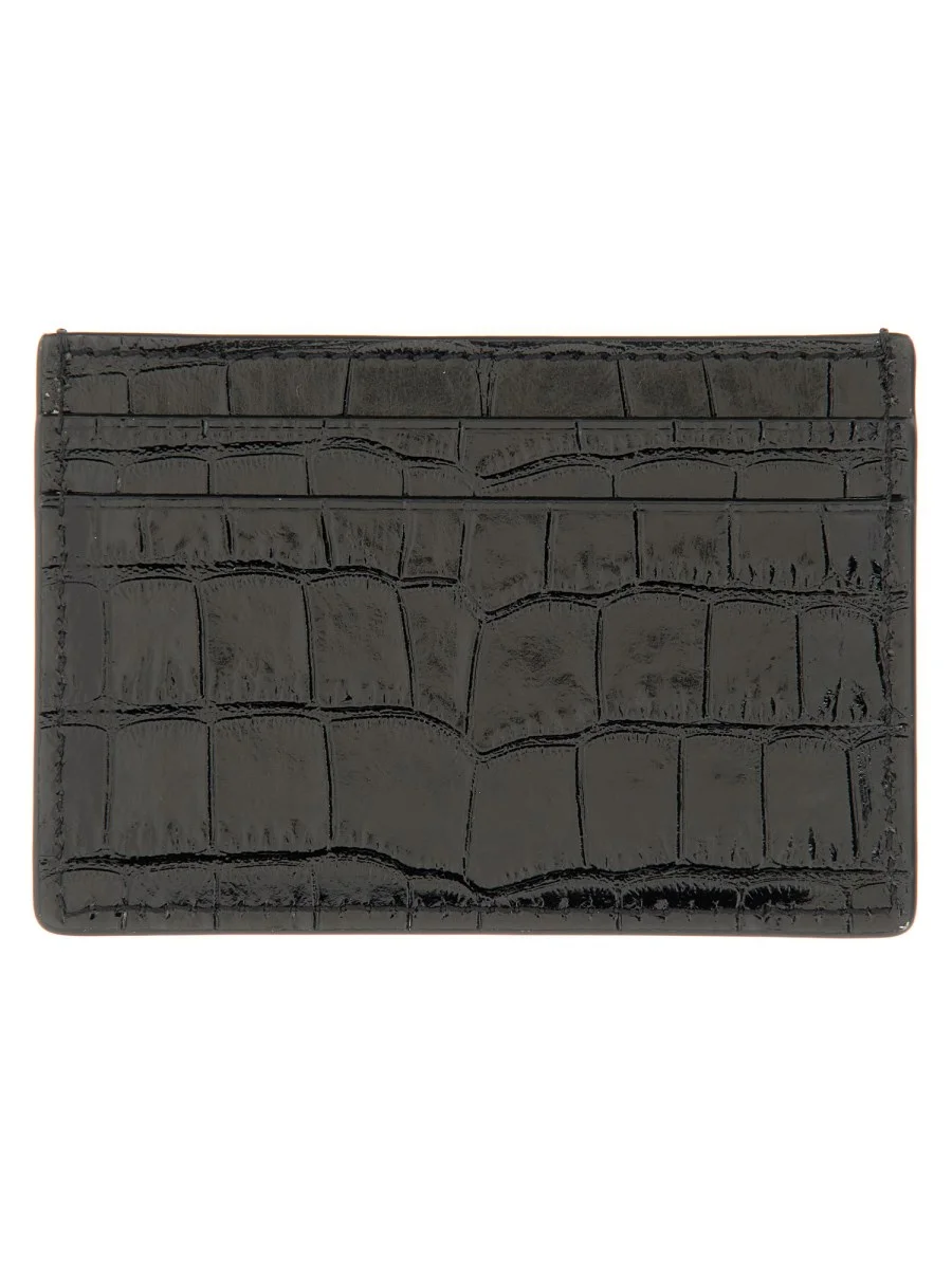 CROCODILE PRINT LEATHER CARD CASE - 1