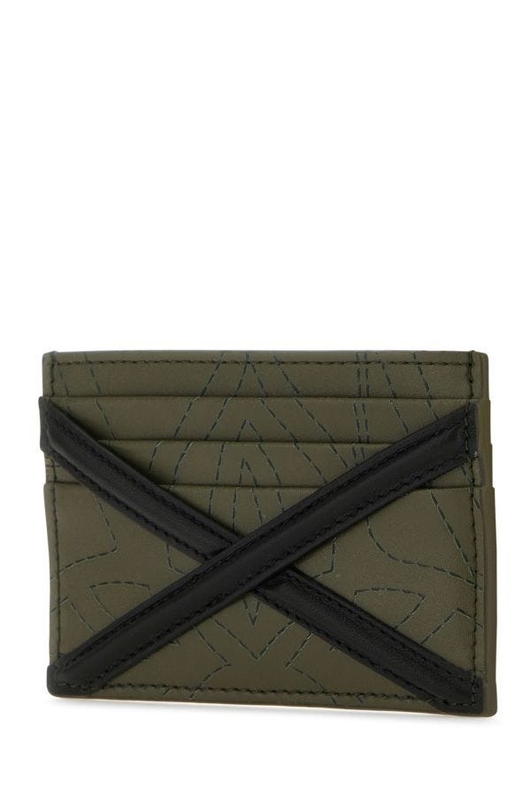 Army green leather card holder - 2