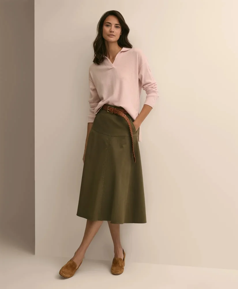 Cotton-Blend Twill A-Line Skirt - 1