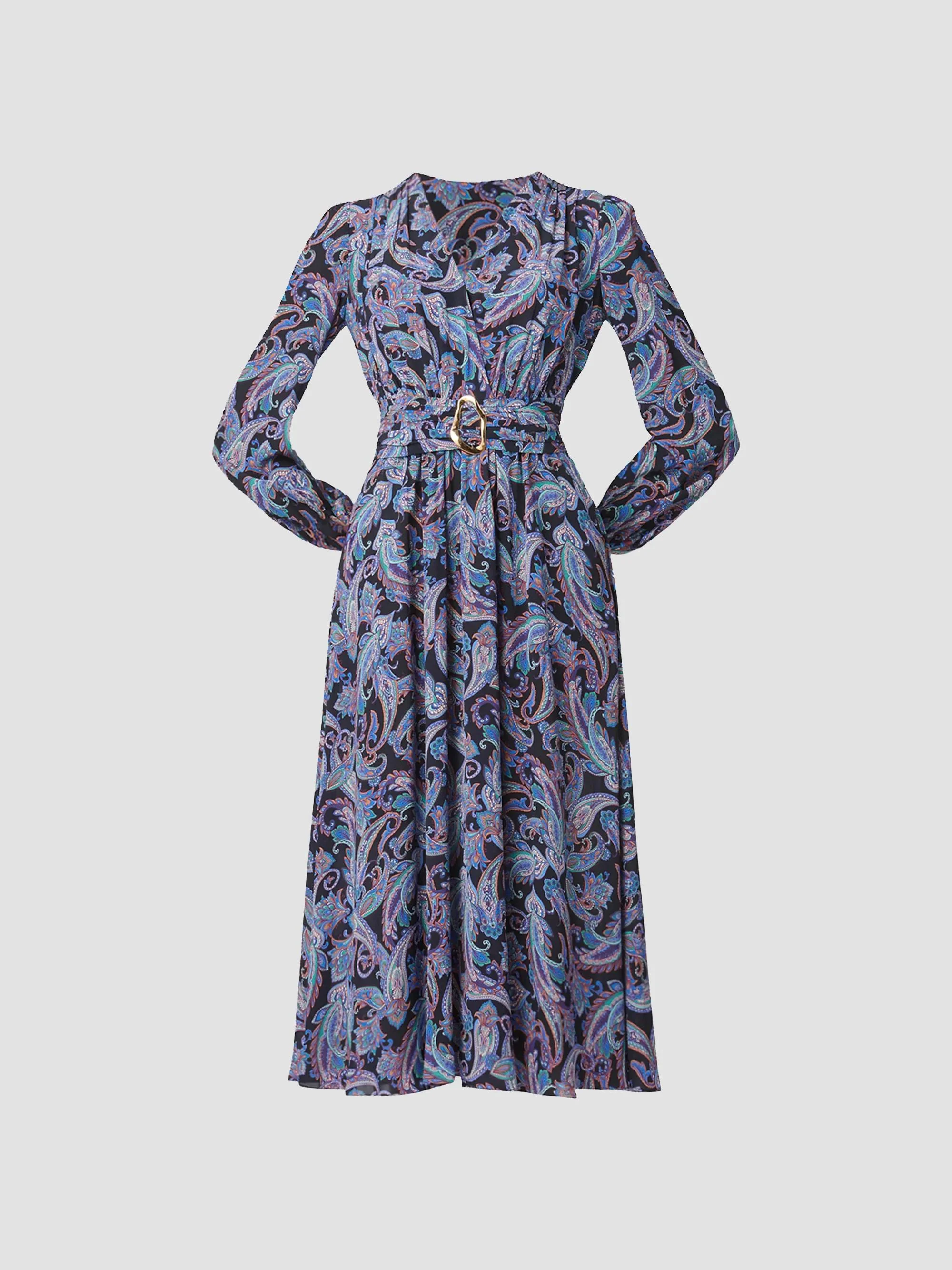 Women's Kendall Belted Paisley A-Line Midi-Dress - Violet Multi - 1
