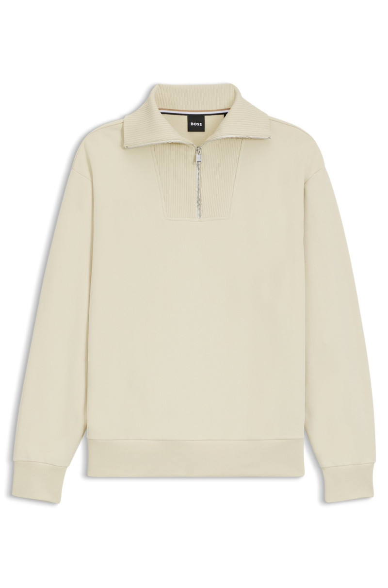 PEACHED-COTTON SWEATSHIRT WITH RIBBED ZIP NECK 1