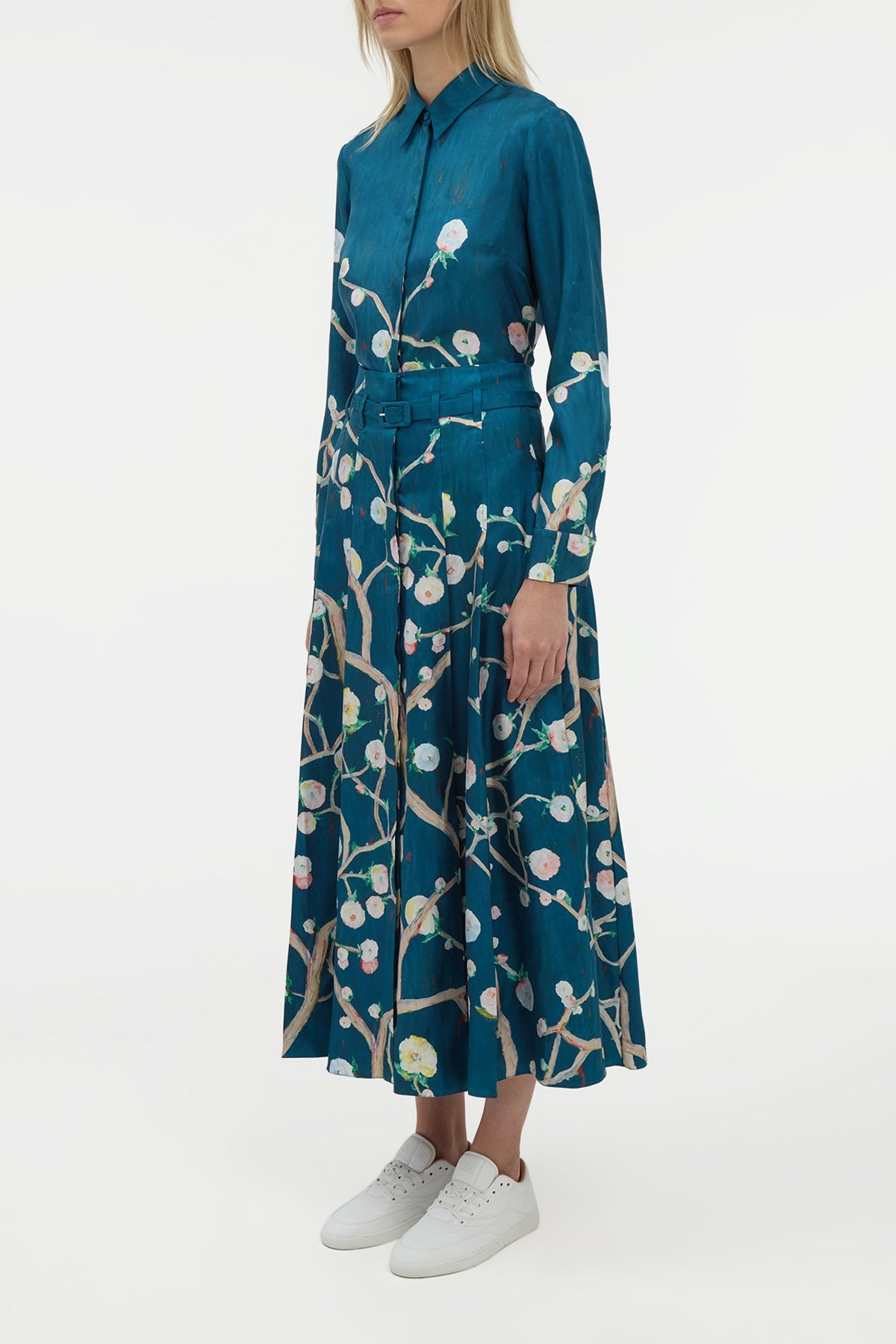 Dugald Pleated Midi Skirt in Blue Multi Printed Silk Twill - 3
