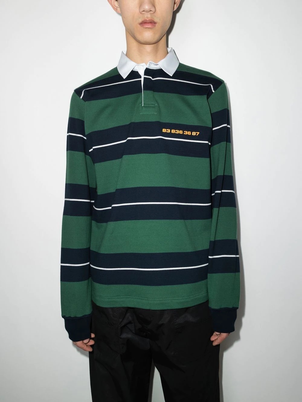 barcode-print striped polo shirt - 2