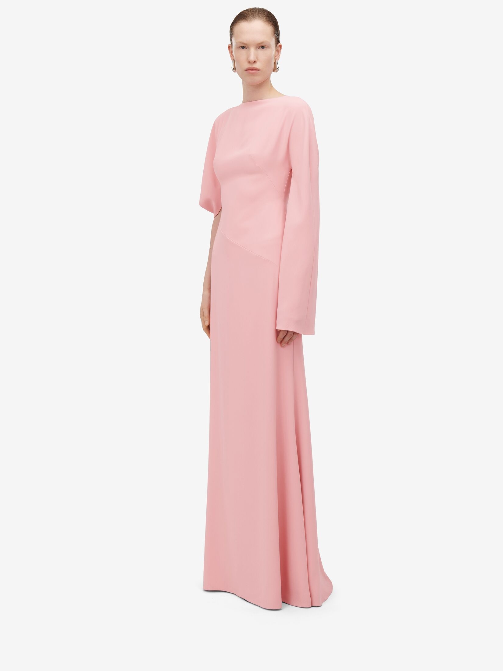 Women's Asymmetric Evening Dress in Cherry Blossom Pink - 5