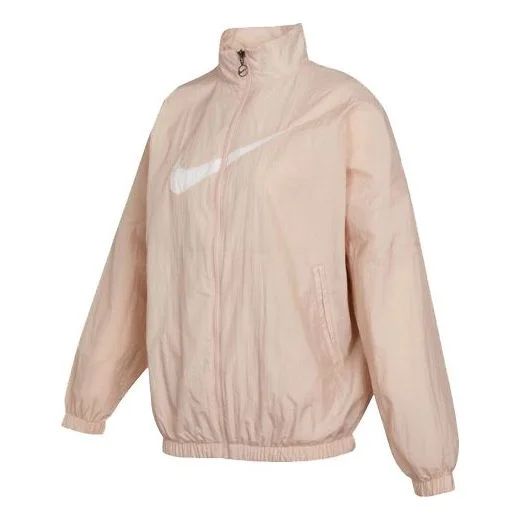 (WMNS) Nike Sportswear Essential Logo Pattern Wrinkled Woven Loose Stand Collar Jacket Pink DM6182-6 - 1