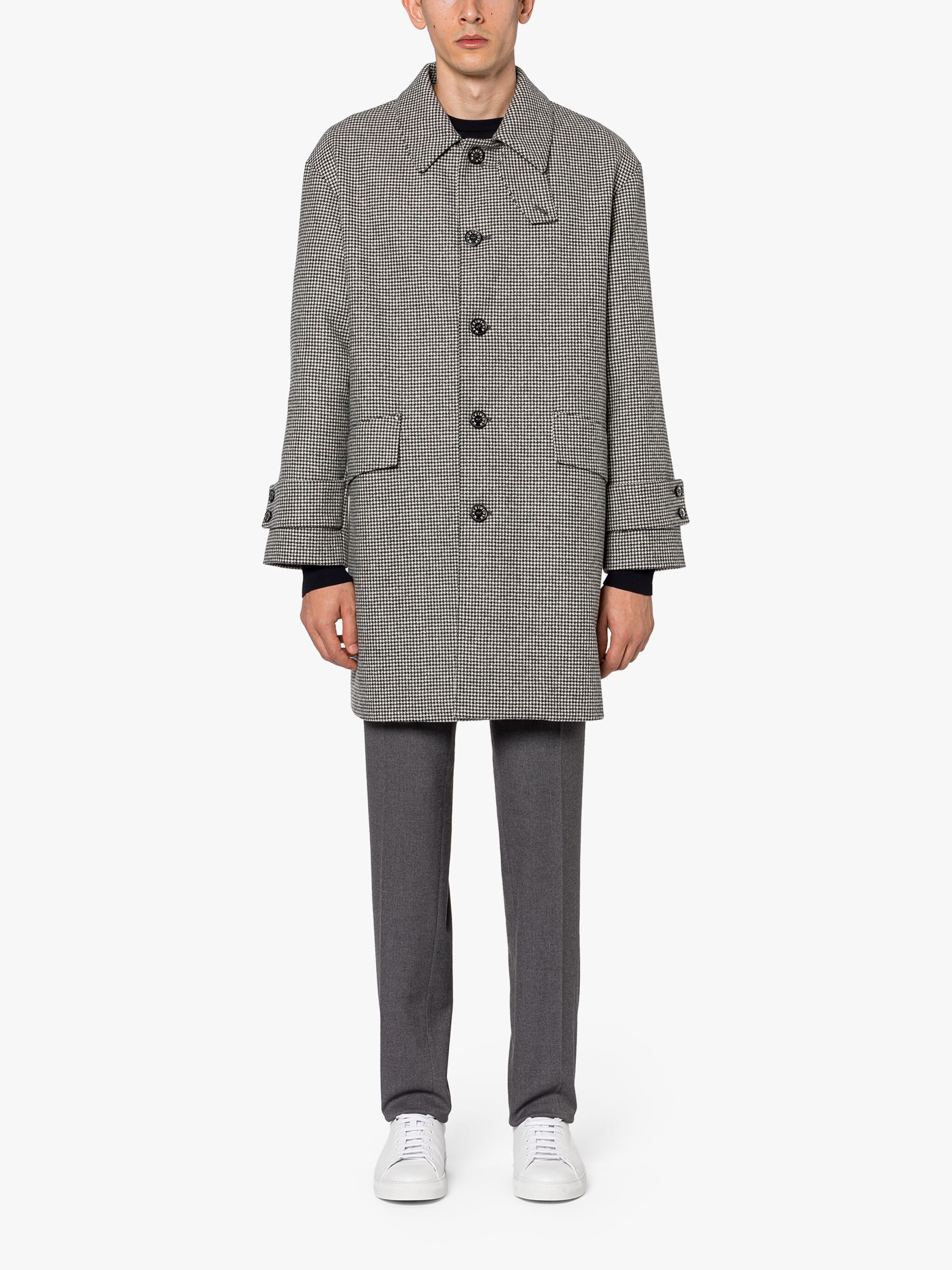 HUMBIE BLACK HOUNDSTOOTH WOOL OVERCOAT - 3