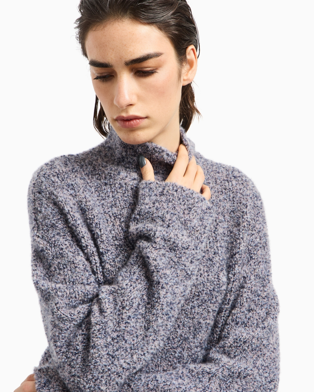 MOCK-NECK JUMPER IN BOUCLÉ CASHMERE, AND SILK - 5