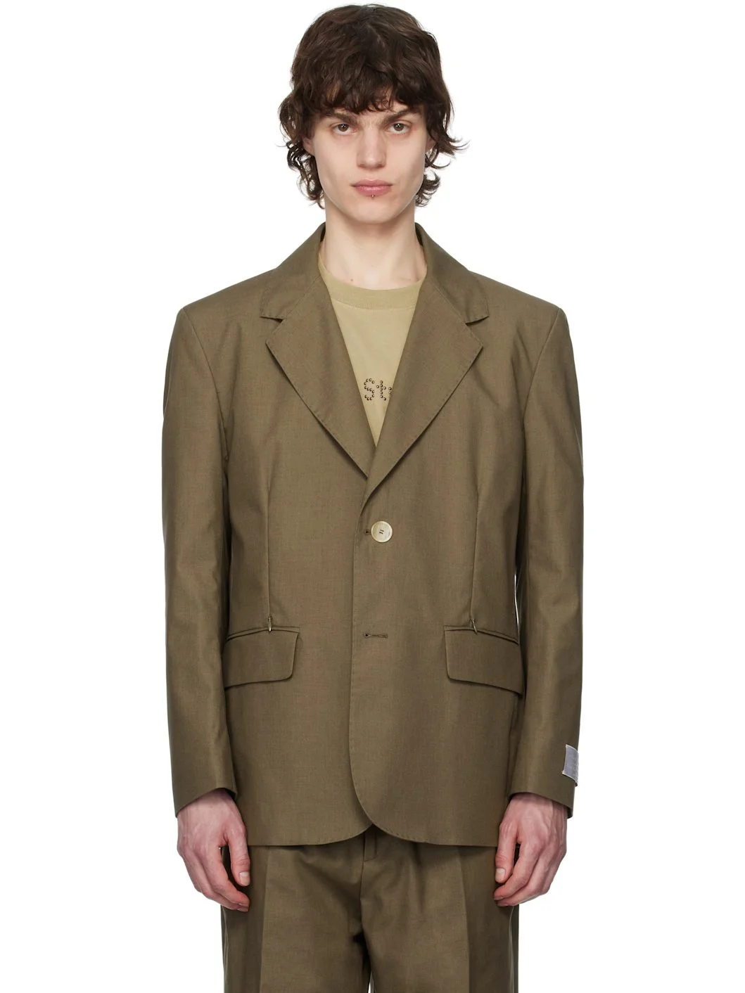 Khaki Writer Gabardine Tailored Blazer - 1
