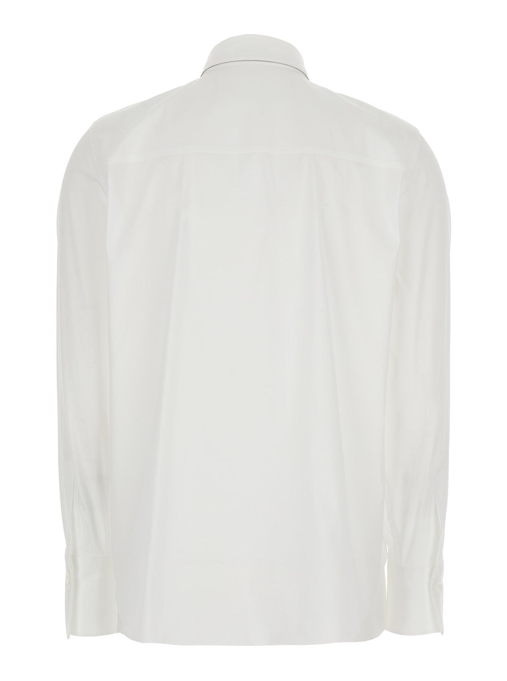 Brunello Cucinelli Women White Shirt With Pointed Collar And Monil Detail On The Collar In Cotton Bl - 2