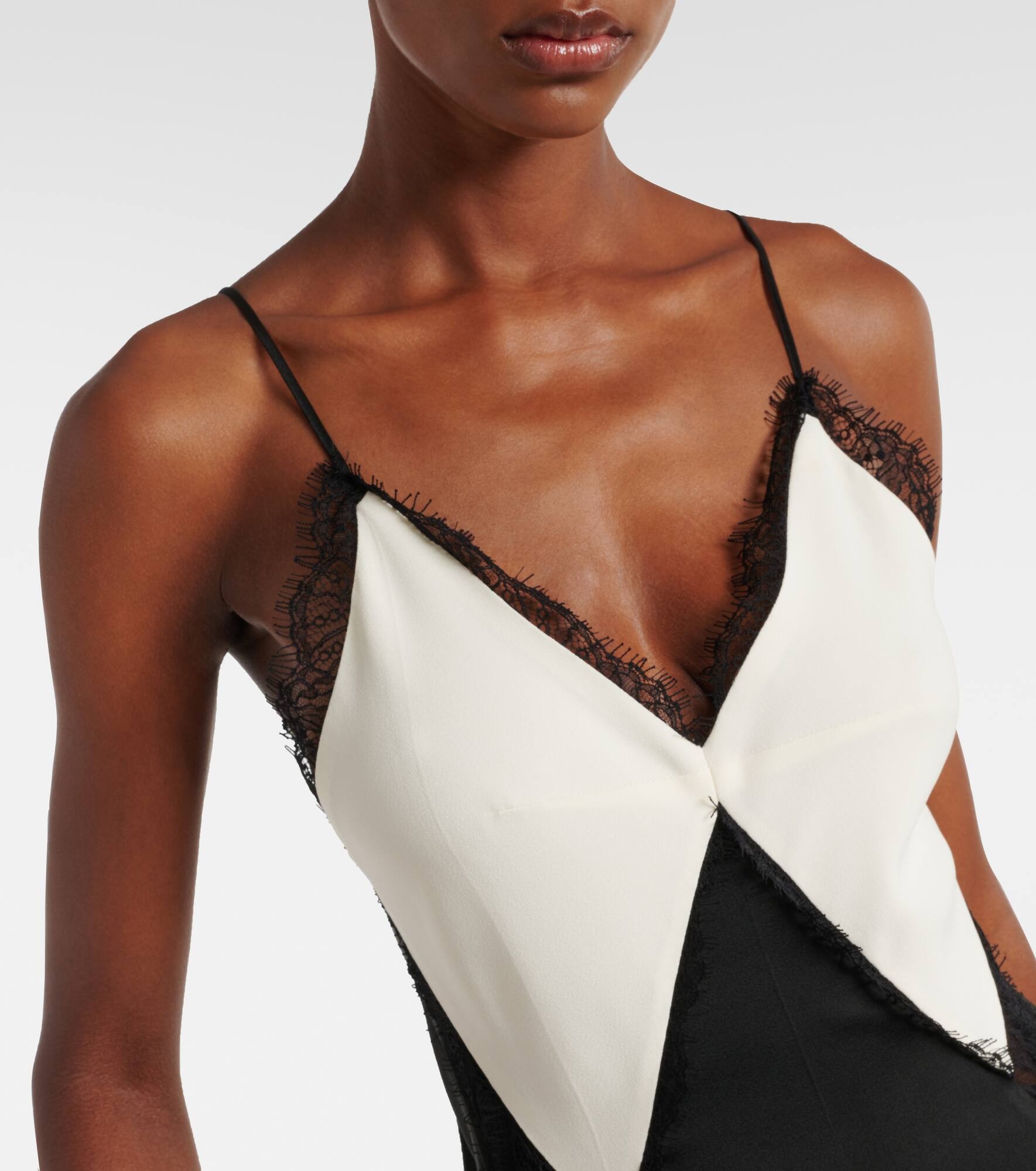 Lace-trimmed satin slip dress - 4