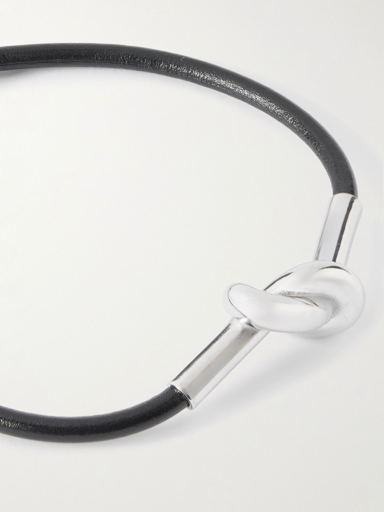 Knot Silver-Tone and Leather Bracelet Black - 4