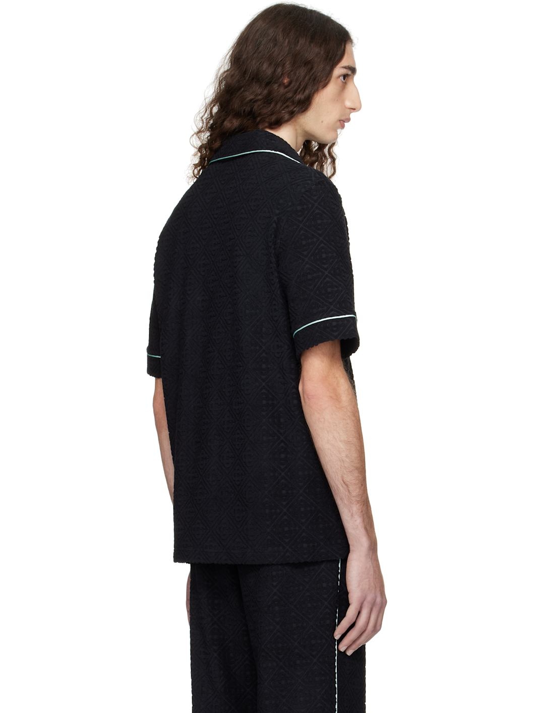 Black Monogram Jacquard Towelling Short Sleeve Shirt - 3