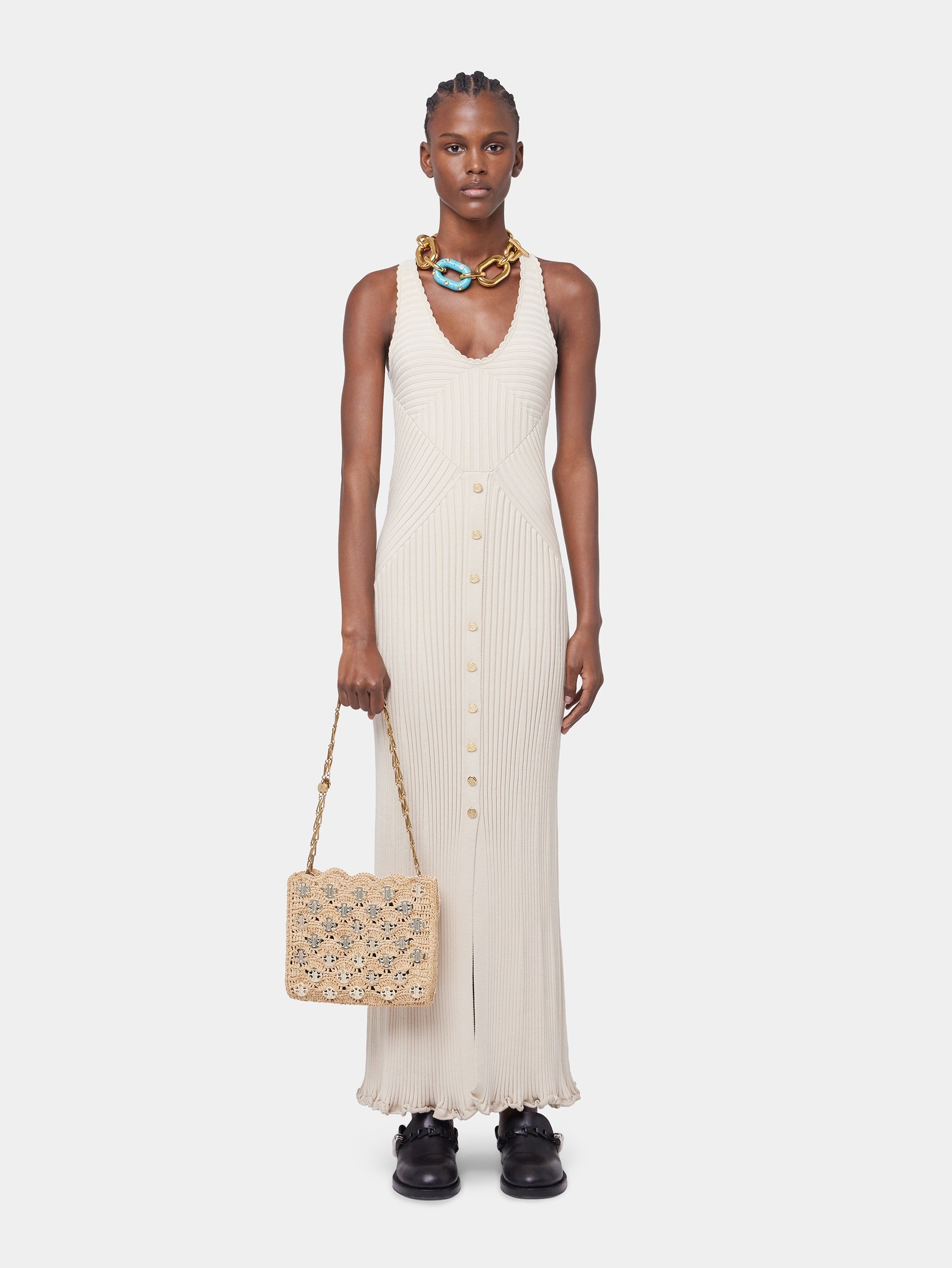 ECRU LONG DRESS IN VISCOSE KNIT - 2
