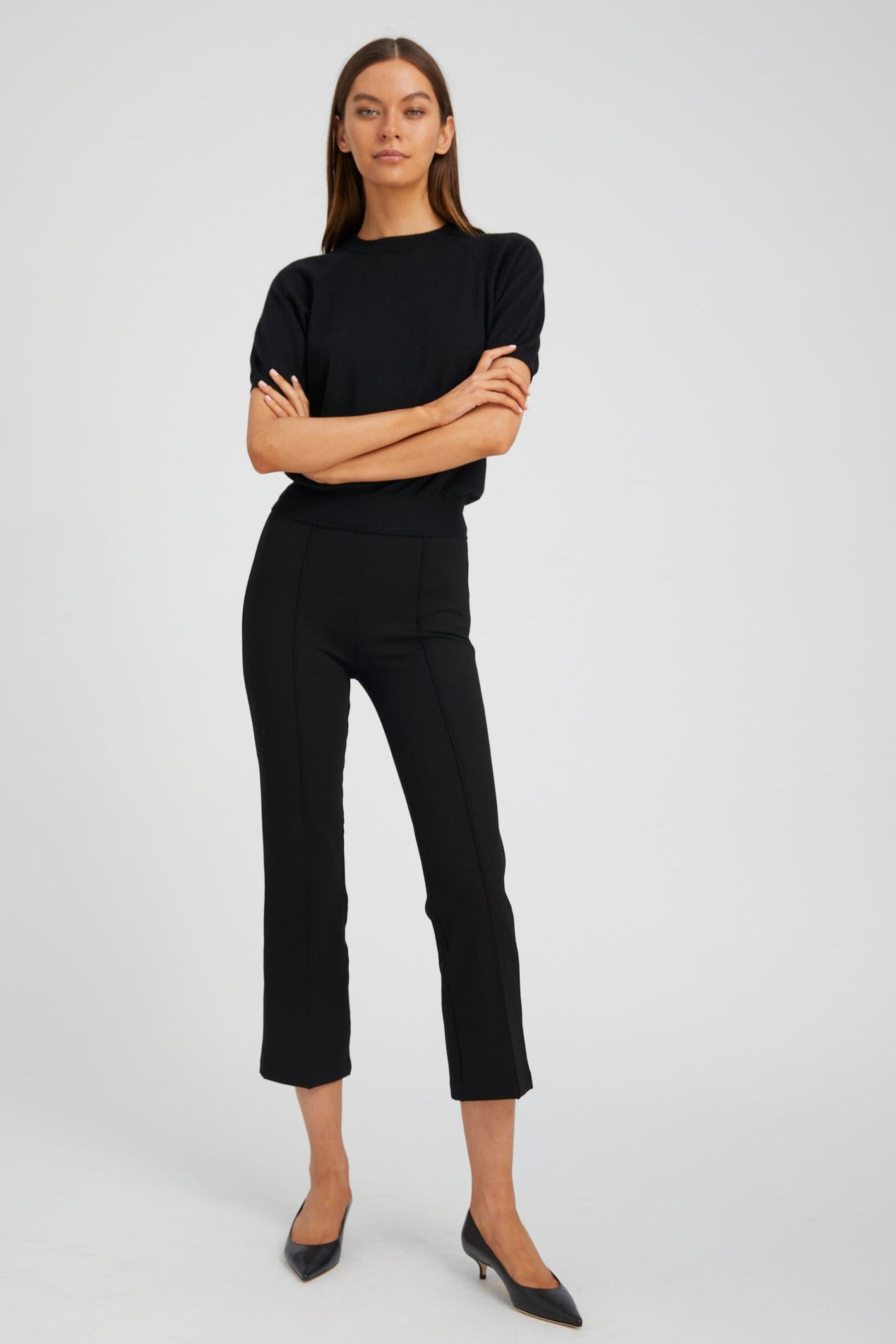BLACK CASANOVA ANKLE FLARE PINTUCK PANTS - 2