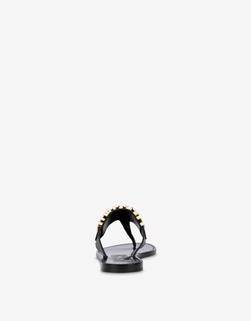 Moschino CRYSTAL LOGO CALFSKIN THONG SANDALS outlook
